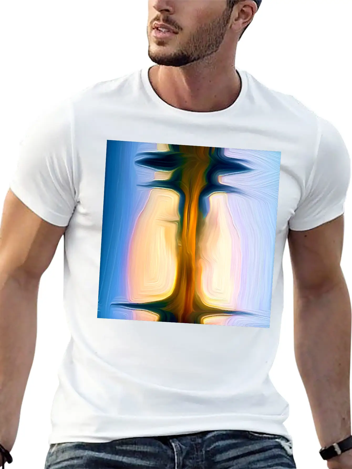 Long Light Digital Art Abstract Painting Unisex Short Sleeve Soft Cotton T-Shirt – Casual Everyday Wear