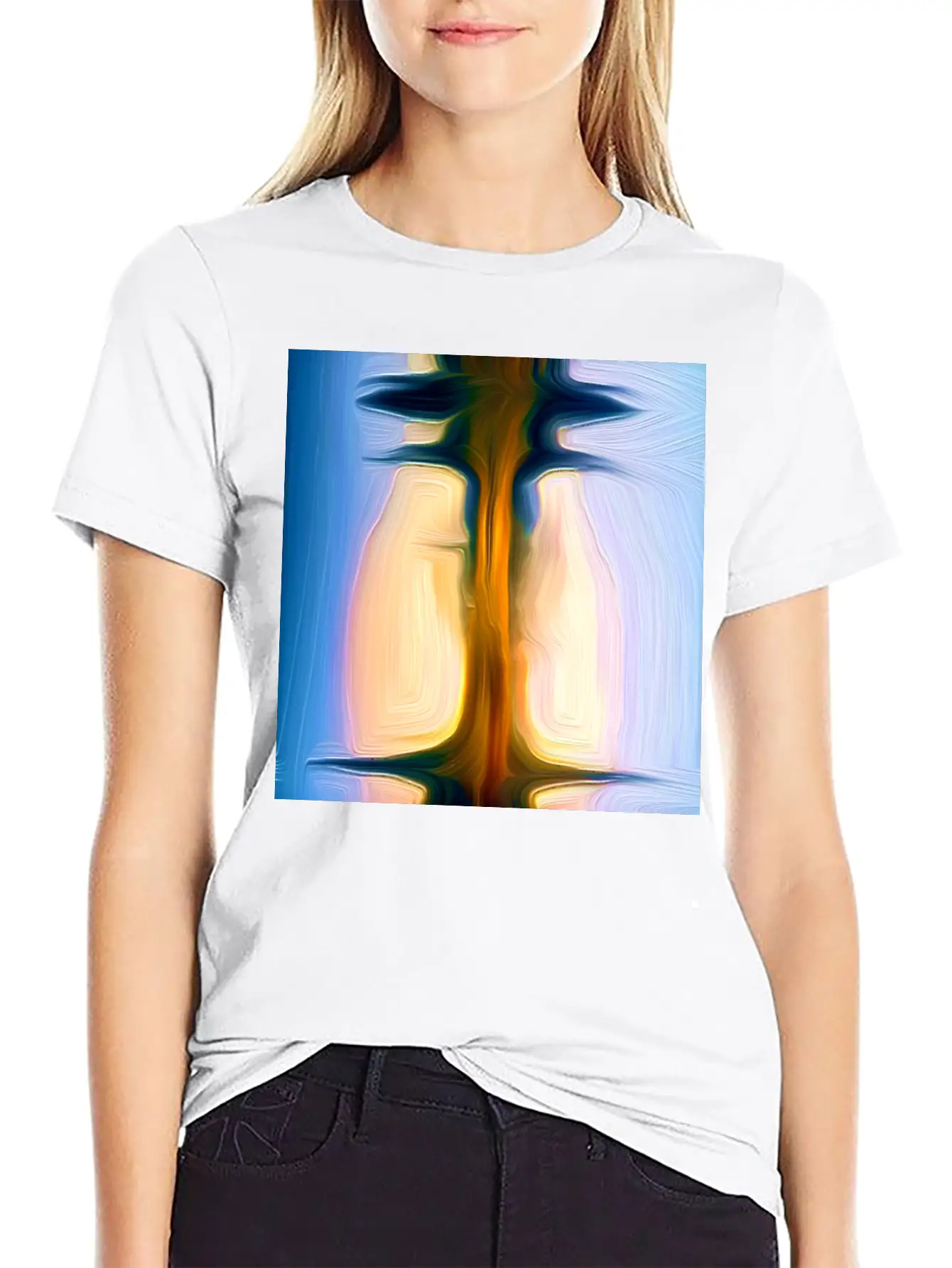 Long Light Digital Art Abstract Painting Unisex Short Sleeve Soft Cotton T-Shirt – Casual Everyday Wear