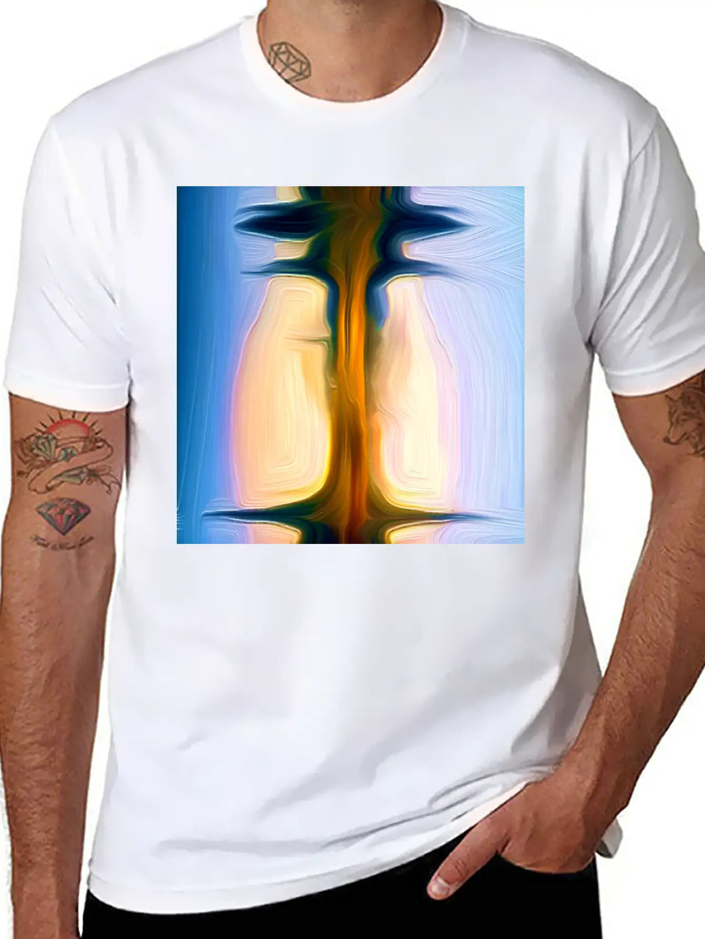 Long Light Digital Art Abstract Painting Unisex Short Sleeve Soft Cotton T-Shirt – Casual Everyday Wear