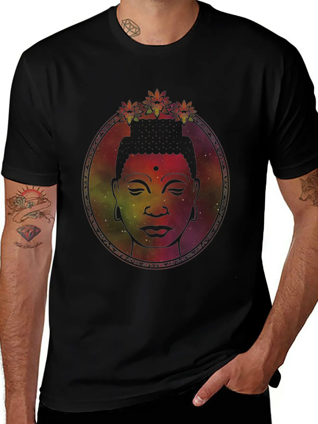 Lotus Buddha Portrait Unisex Short Sleeve Soft Cotton T-Shirt – Casual Everyday Wear