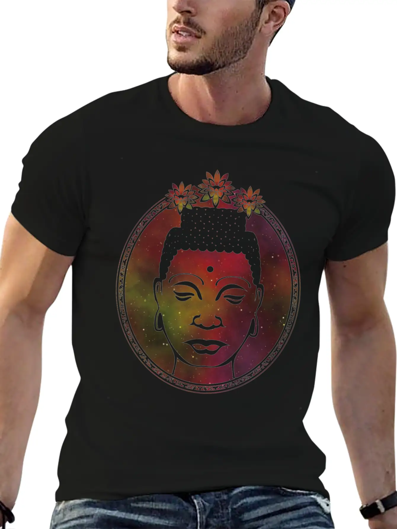 Lotus Buddha Portrait Unisex Short Sleeve Soft Cotton T-Shirt – Casual Everyday Wear