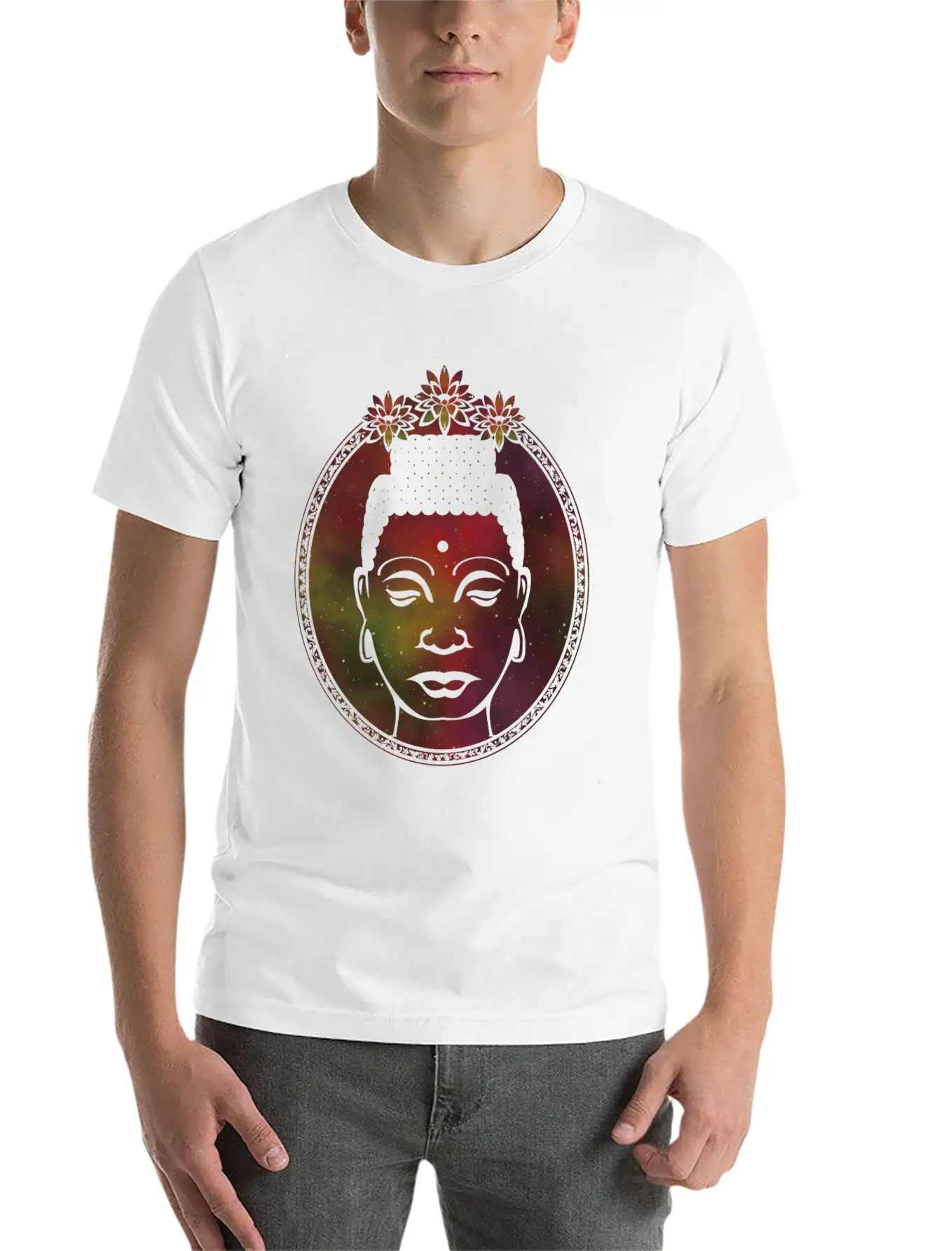 Lotus Buddha Portrait Unisex Short Sleeve Soft Cotton T-Shirt – Casual Everyday Wear