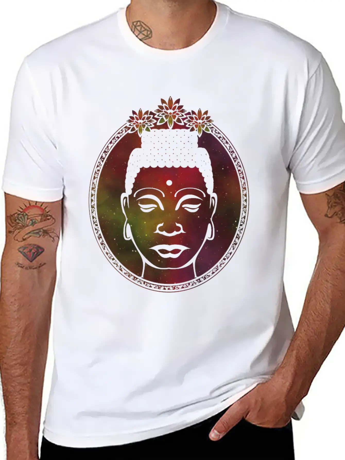 Lotus Buddha Portrait Unisex Short Sleeve Soft Cotton T-Shirt – Casual Everyday Wear