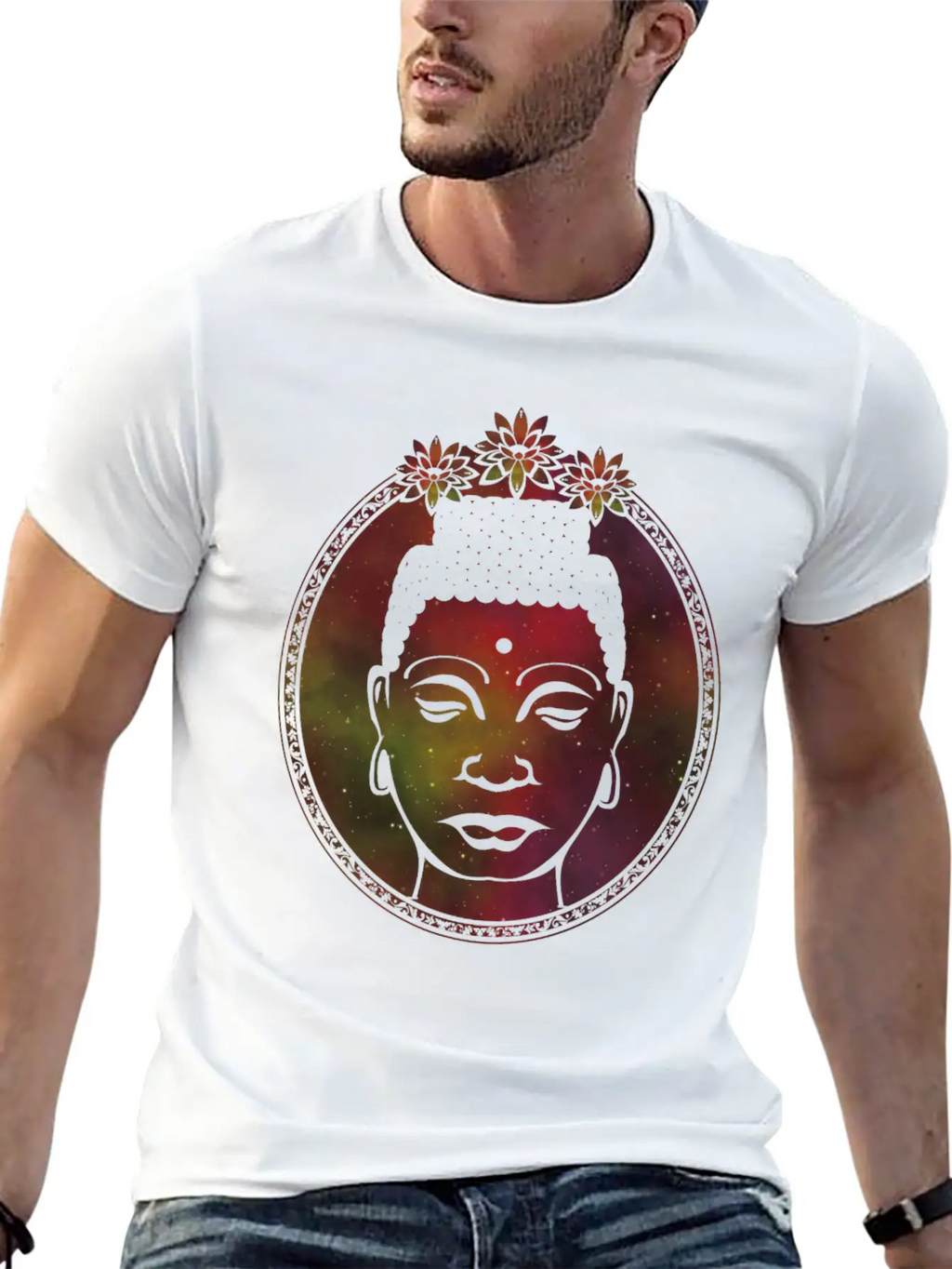 Lotus Buddha Portrait Unisex Short Sleeve Soft Cotton T-Shirt – Casual Everyday Wear