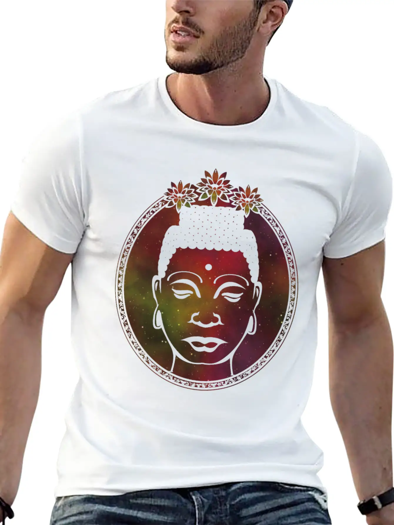 Lotus Buddha Portrait Unisex Short Sleeve Soft Cotton T-Shirt – Casual Everyday Wear