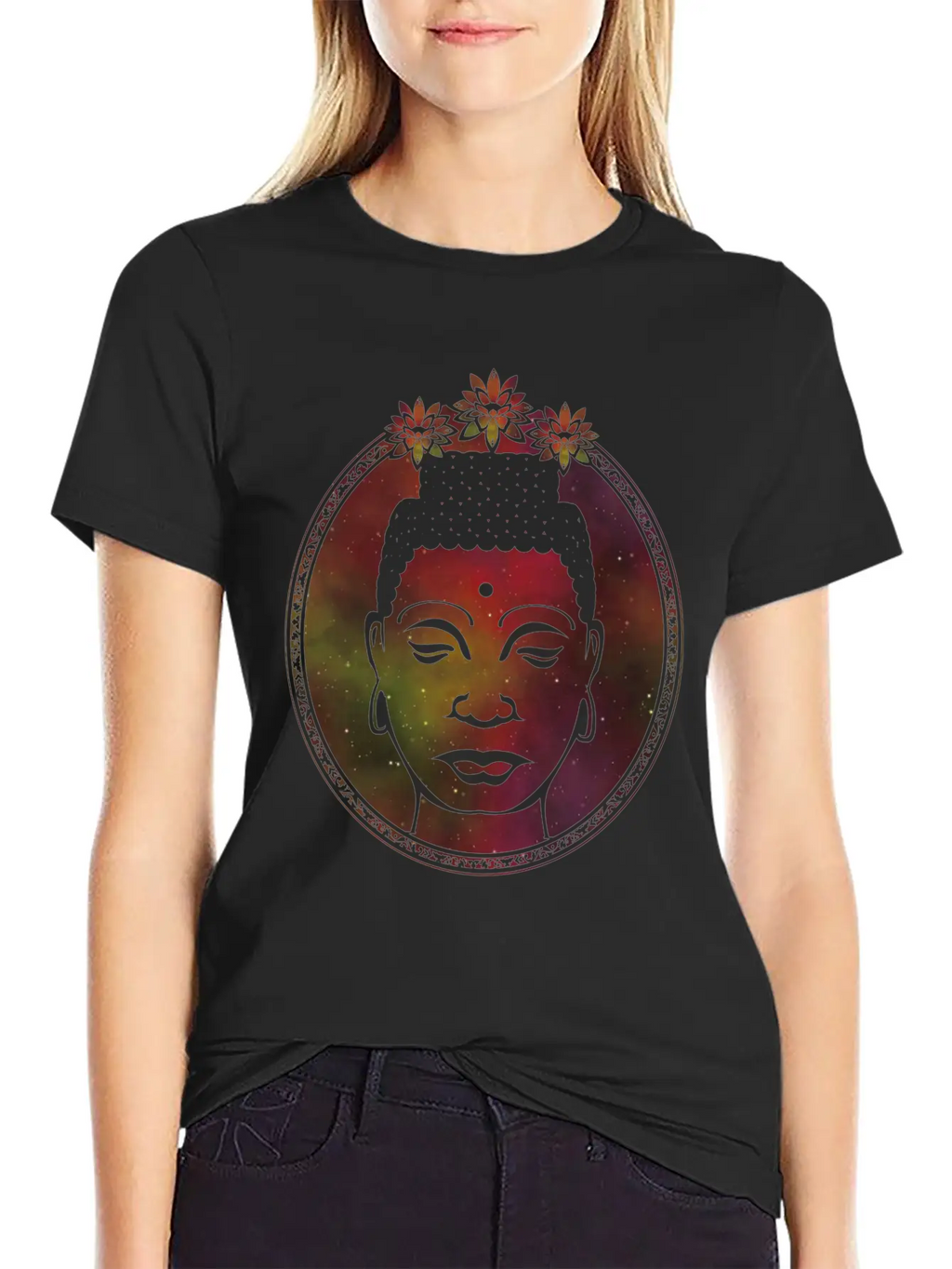Lotus Buddha Portrait Unisex Short Sleeve Soft Cotton T-Shirt – Casual Everyday Wear