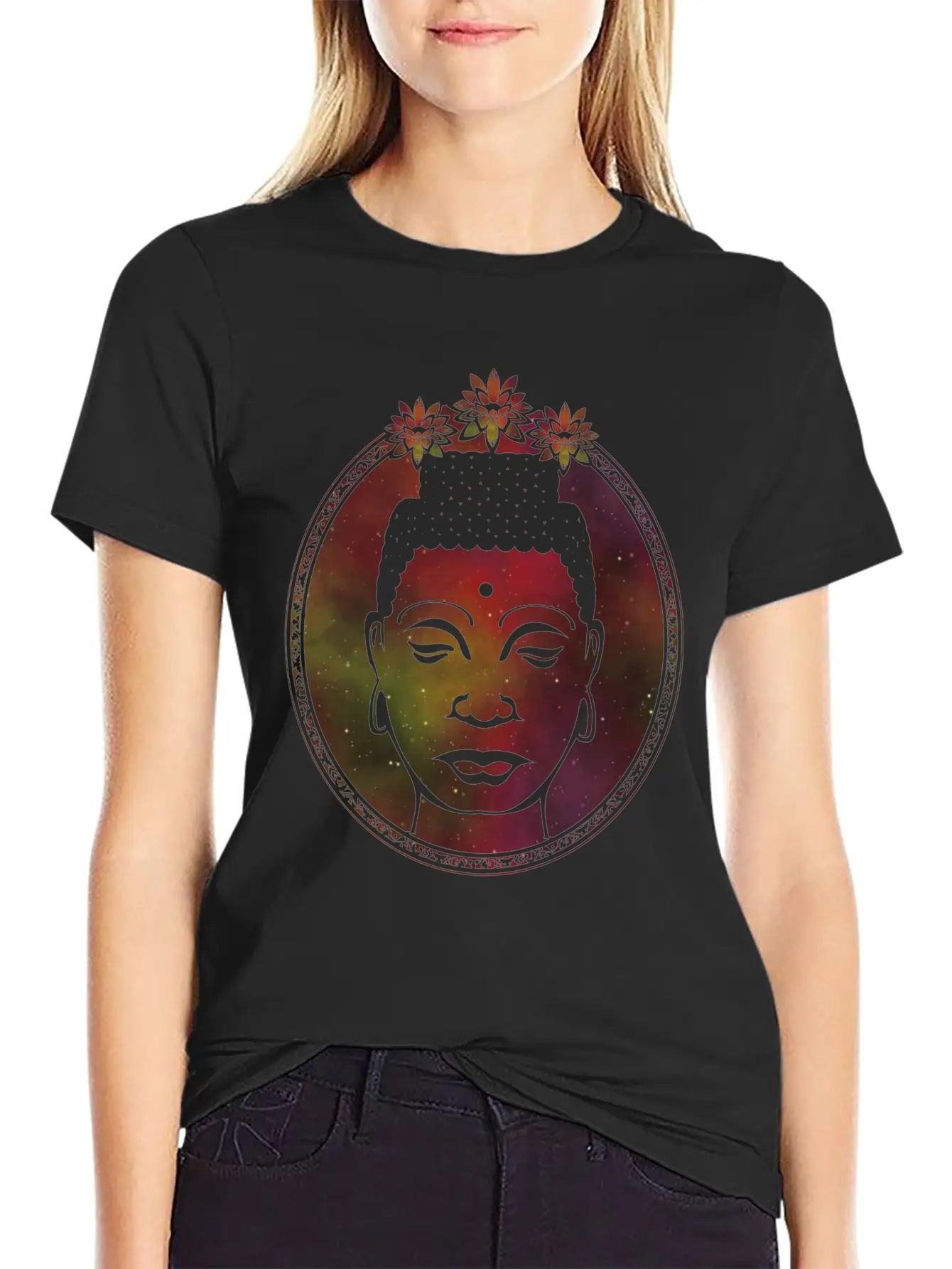 Lotus Buddha Portrait Unisex Short Sleeve Soft Cotton T-Shirt – Casual Everyday Wear