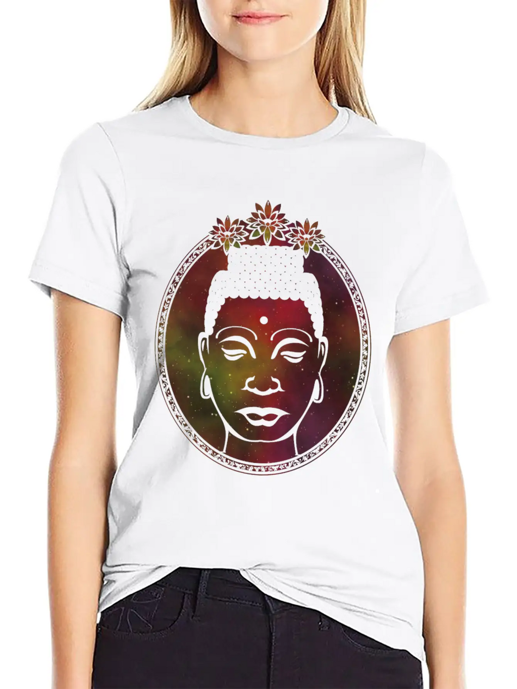 Lotus Buddha Portrait Unisex Short Sleeve Soft Cotton T-Shirt – Casual Everyday Wear