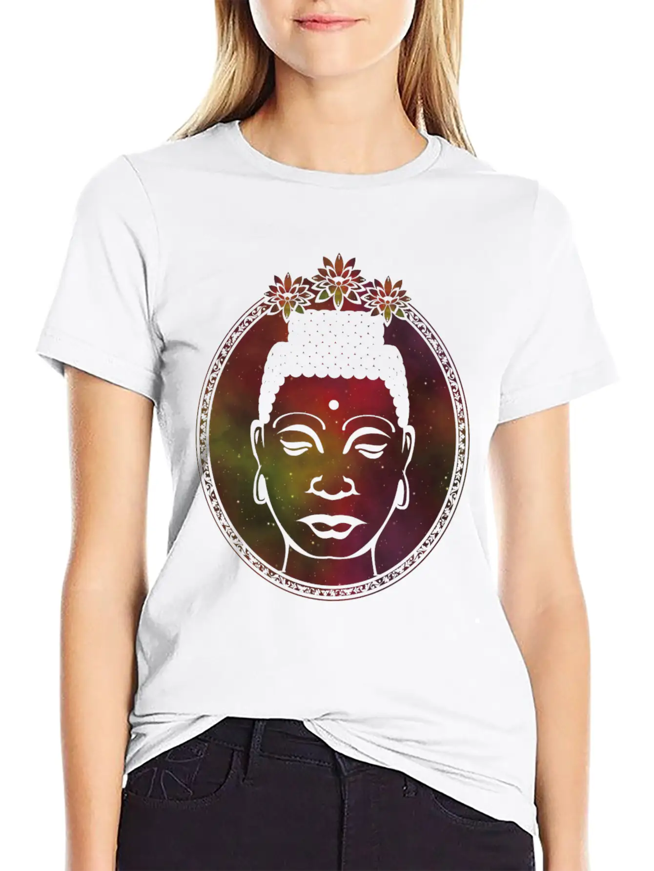 Lotus Buddha Portrait Unisex Short Sleeve Soft Cotton T-Shirt – Casual Everyday Wear