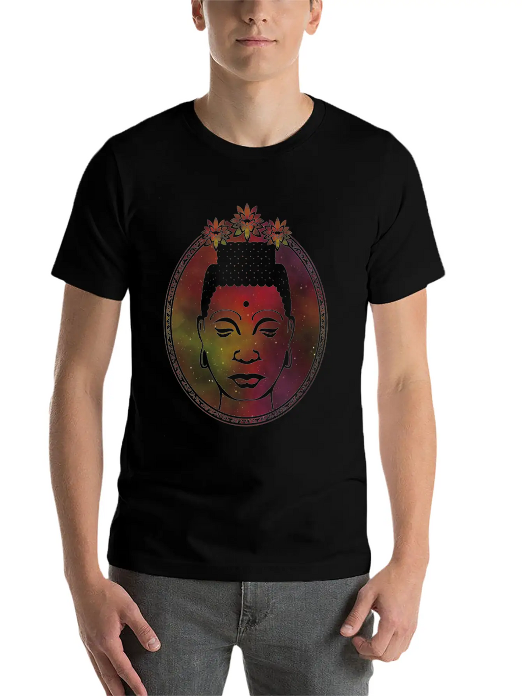 Lotus Buddha Portrait Unisex Short Sleeve Soft Cotton T-Shirt – Casual Everyday Wear