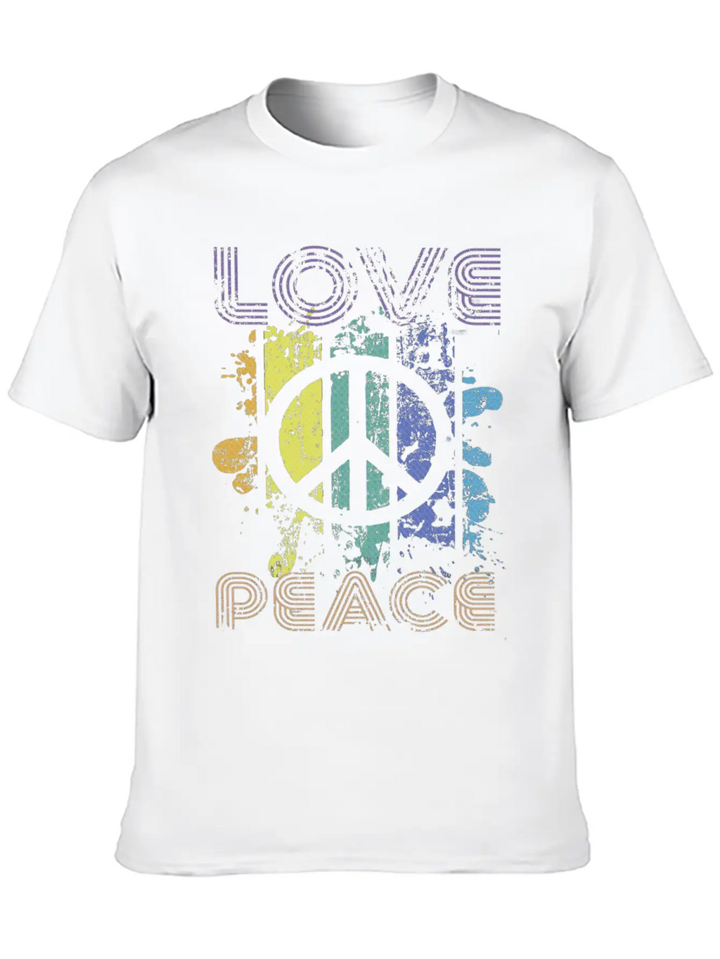Love And Peace Sing Sign Symbol Heavily Distressed Unisex Short Sleeve Soft Cotton T-Shirt – Casual Everyday Wear