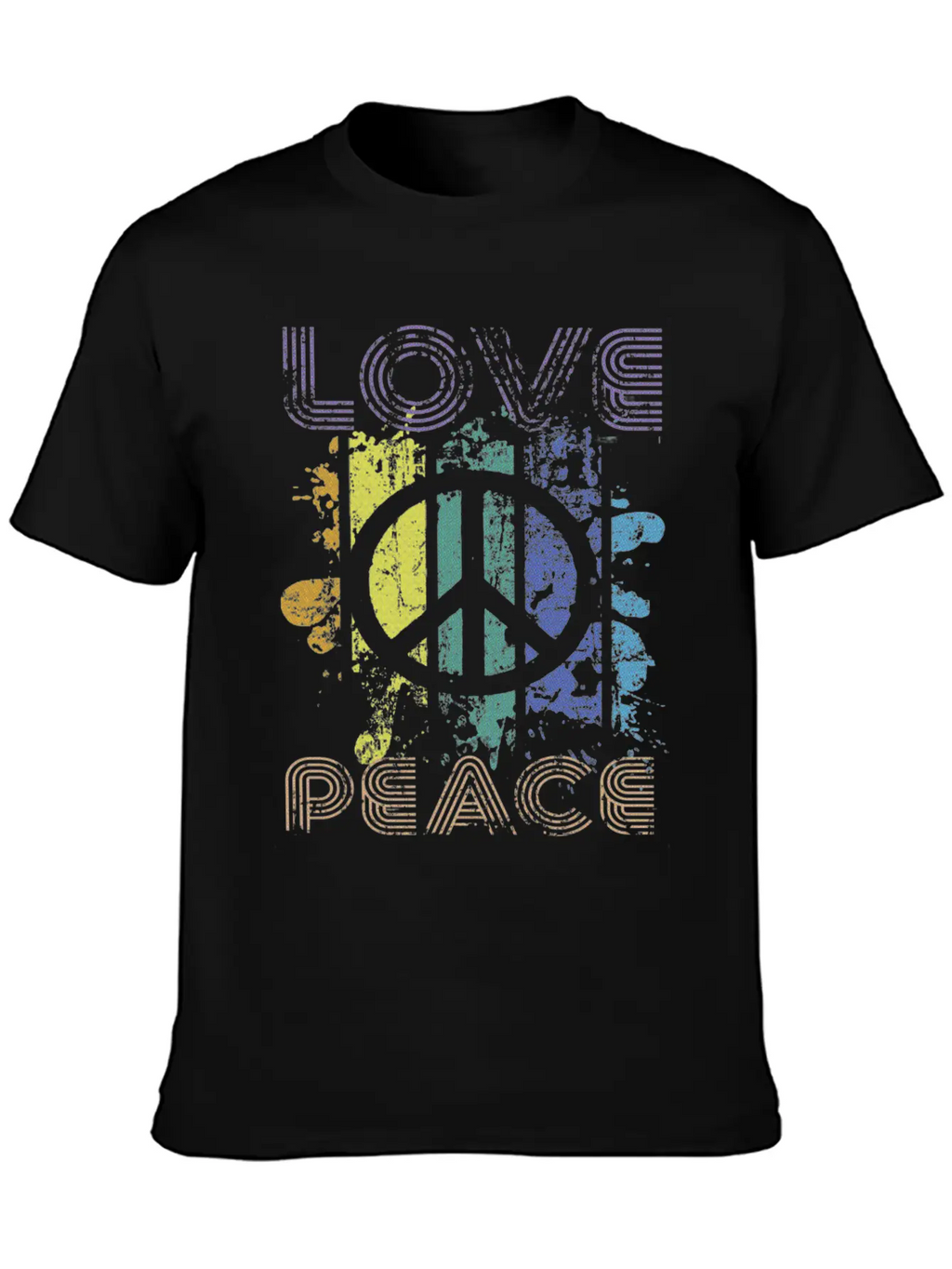 Love And Peace Sing Sign Symbol Heavily Distressed Unisex Short Sleeve Soft Cotton T-Shirt – Casual Everyday Wear