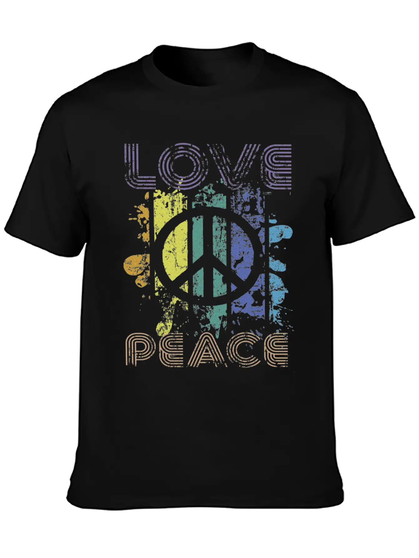 Love And Peace Sing Sign Symbol Heavily Distressed Unisex Short Sleeve Soft Cotton T-Shirt – Casual Everyday Wear