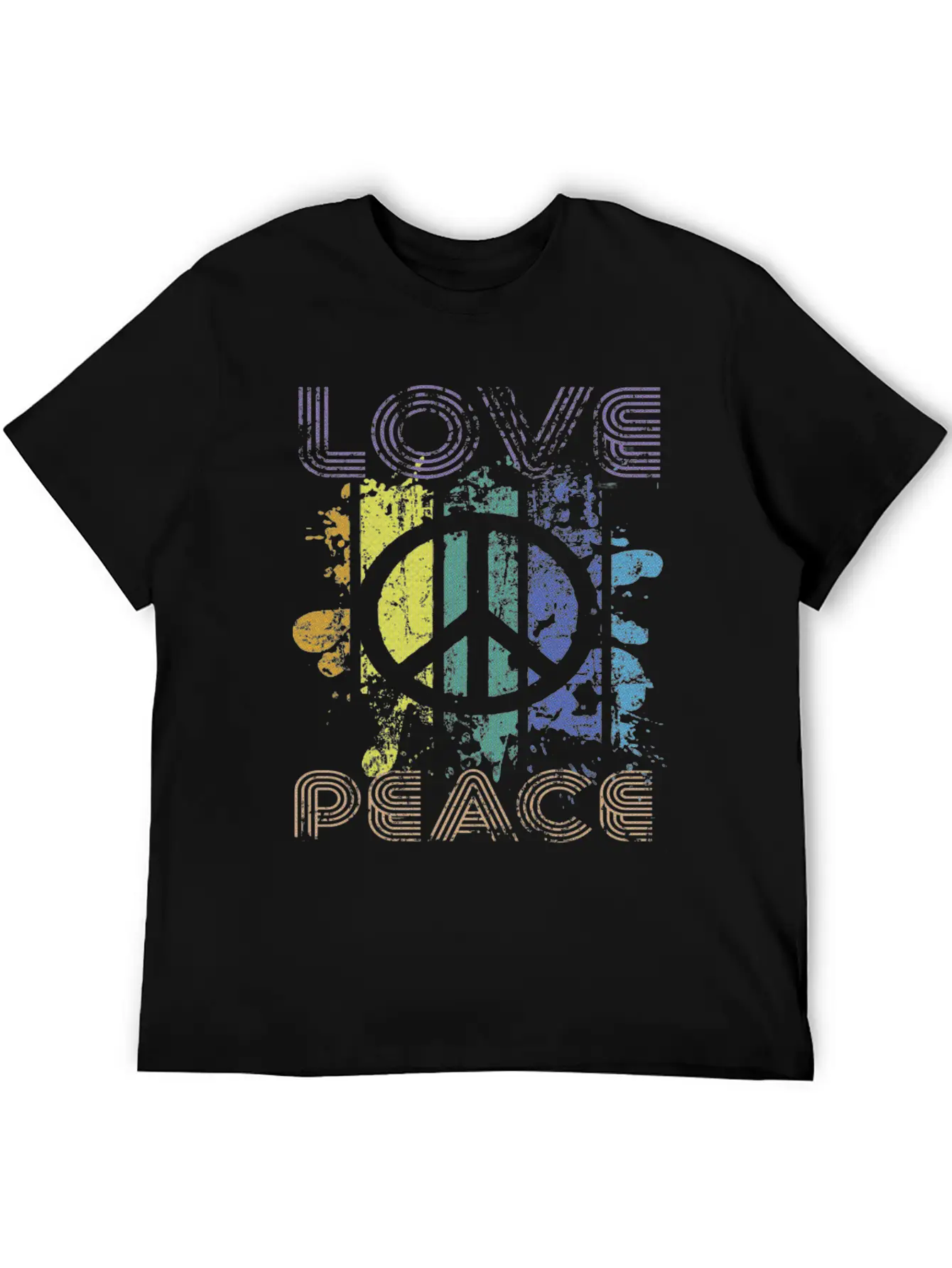 Love And Peace Sing Sign Symbol Heavily Distressed Unisex Short Sleeve Soft Cotton T-Shirt – Casual Everyday Wear
