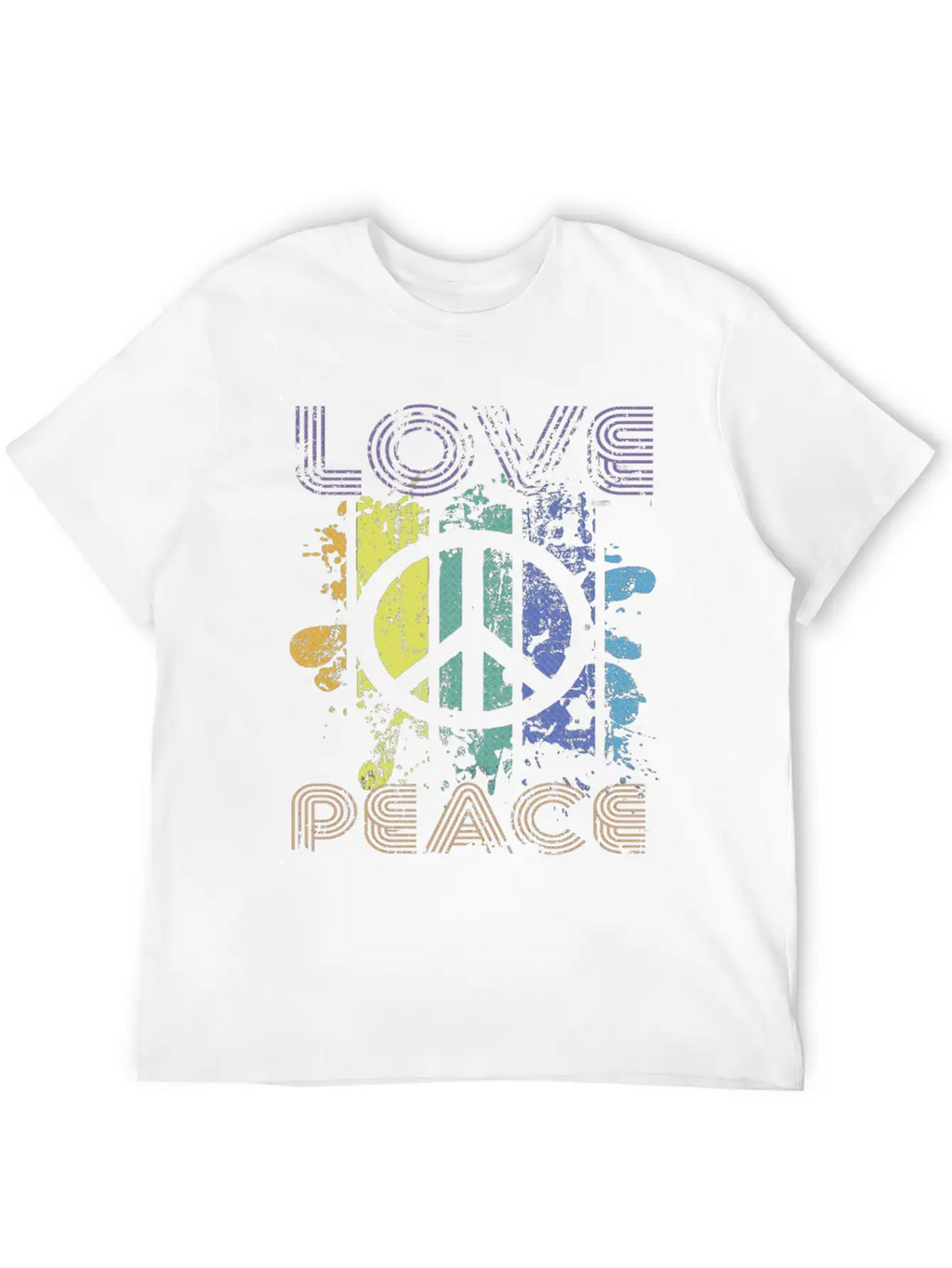 Love And Peace Sing Sign Symbol Heavily Distressed Unisex Short Sleeve Soft Cotton T-Shirt – Casual Everyday Wear