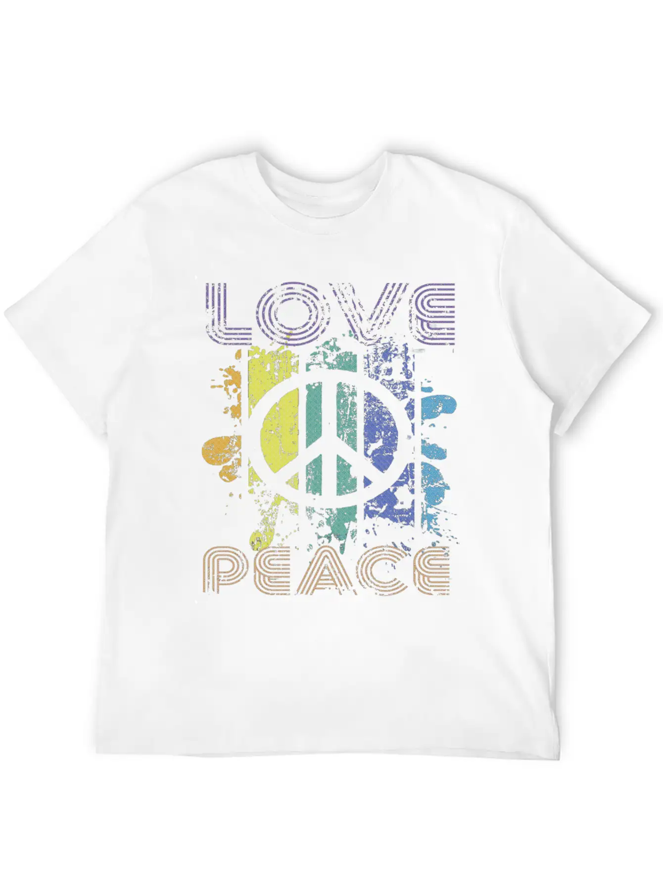 Love And Peace Sing Sign Symbol Heavily Distressed Unisex Short Sleeve Soft Cotton T-Shirt – Casual Everyday Wear
