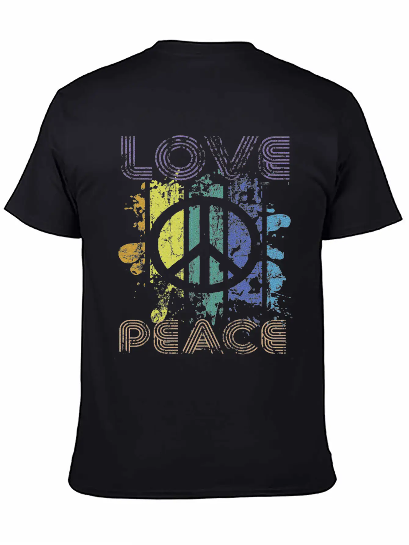 Love And Peace Sing Sign Symbol Heavily Distressed Unisex Short Sleeve Soft Cotton T-Shirt – Casual Everyday Wear