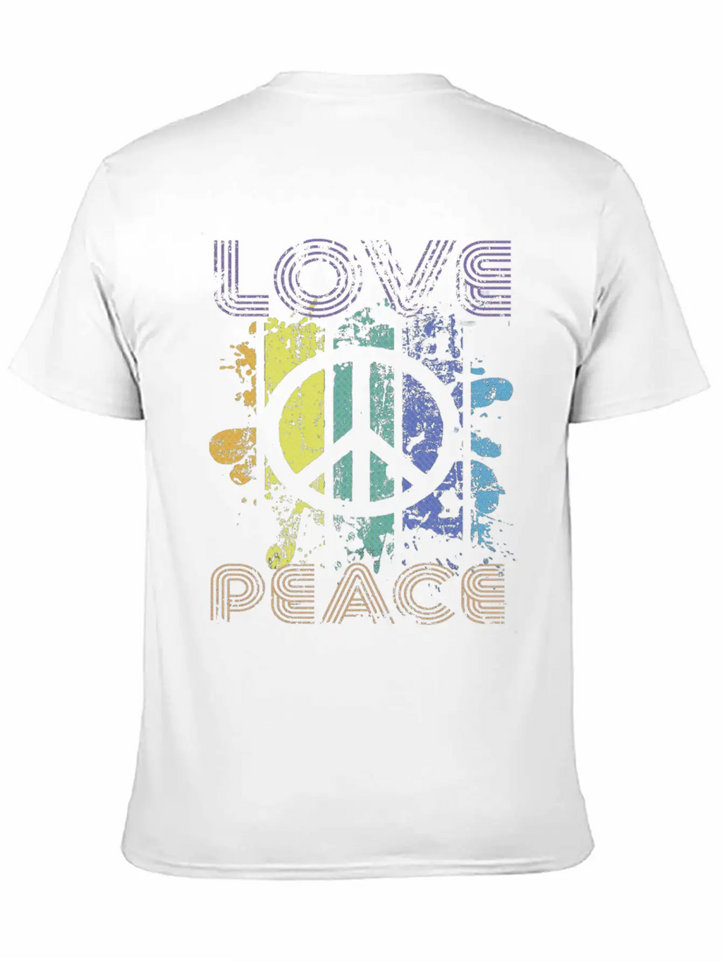 Love And Peace Sing Sign Symbol Heavily Distressed Unisex Short Sleeve Soft Cotton T-Shirt – Casual Everyday Wear