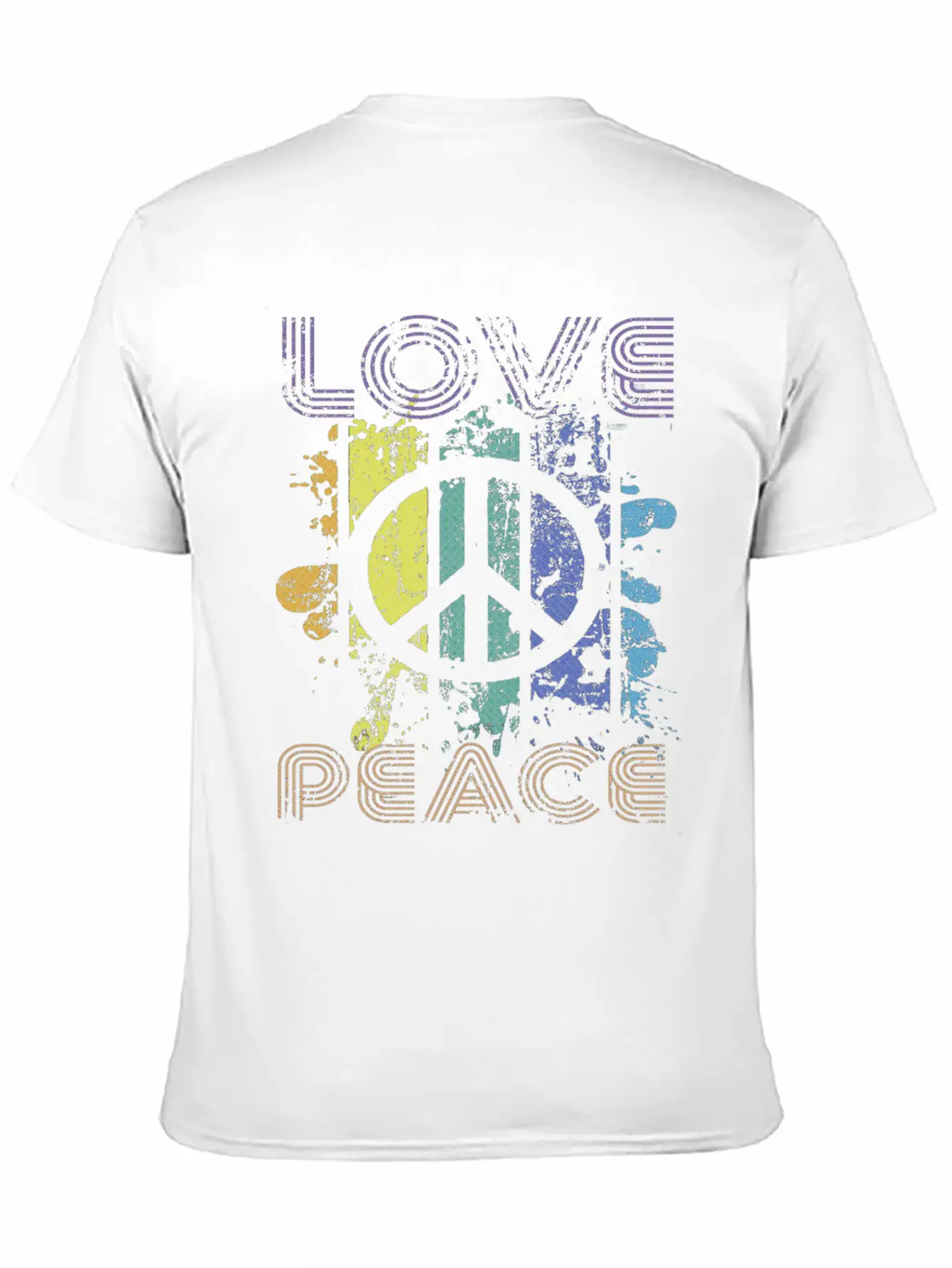 Love And Peace Sing Sign Symbol Heavily Distressed Unisex Short Sleeve Soft Cotton T-Shirt – Casual Everyday Wear
