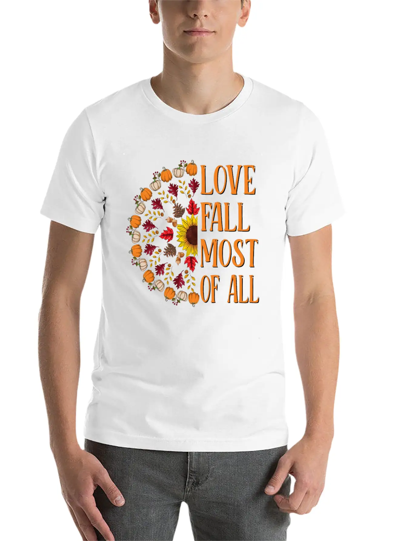 Love Fall Most Of All Sunflower Acorns Unisex Casual T-Shirt – Clean Design For Daily Comfort