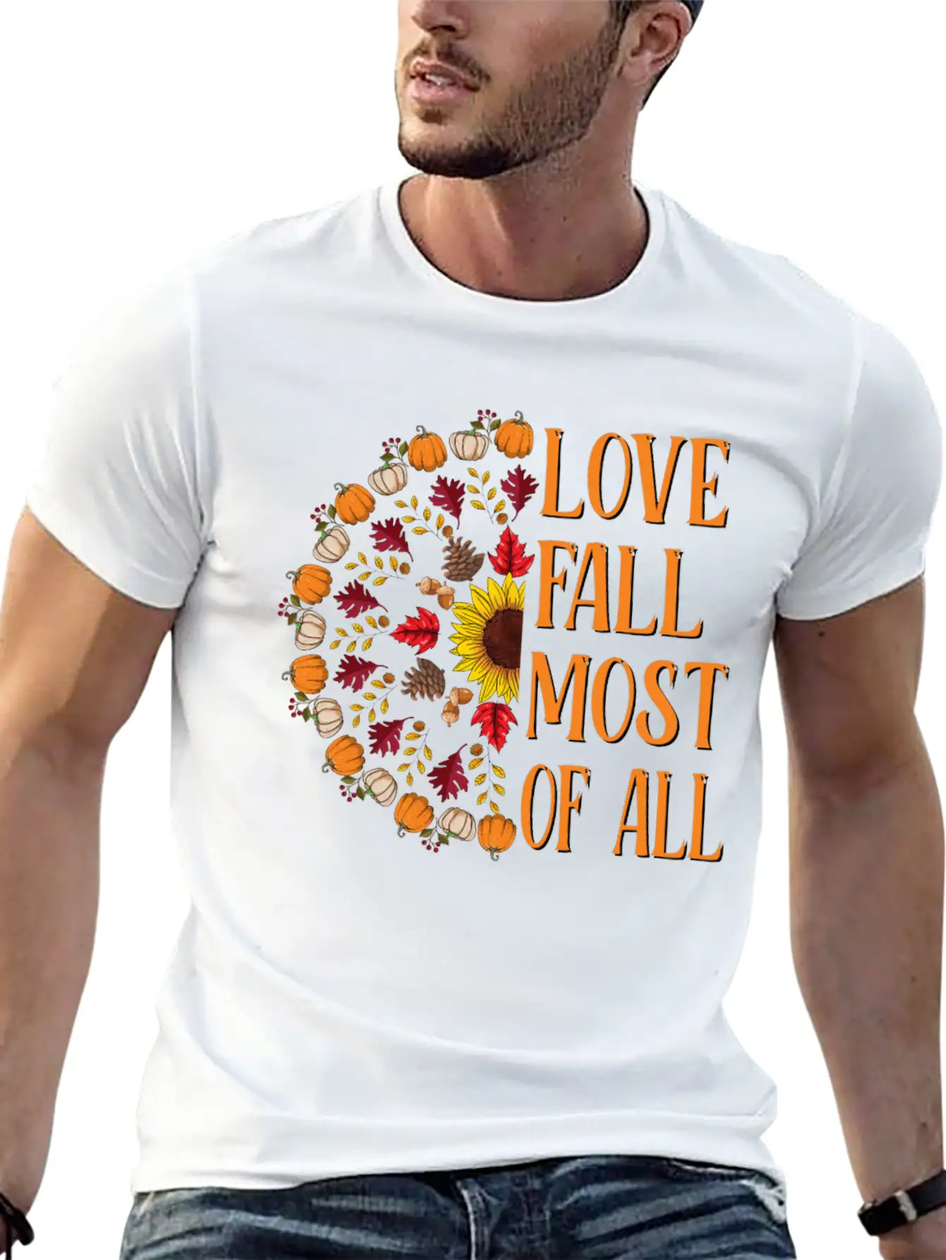 Love Fall Most Of All Sunflower Acorns Unisex Casual T-Shirt – Clean Design For Daily Comfort