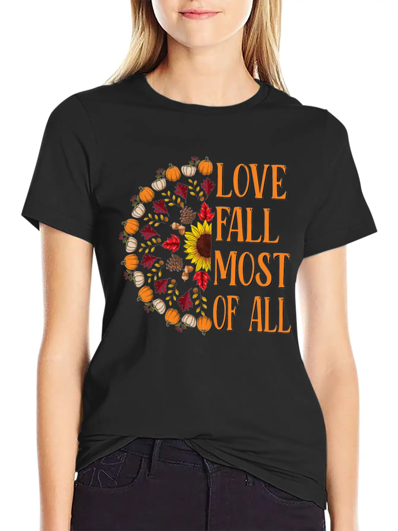 Love Fall Most Of All Sunflower Acorns Unisex Casual T-Shirt – Clean Design For Daily Comfort