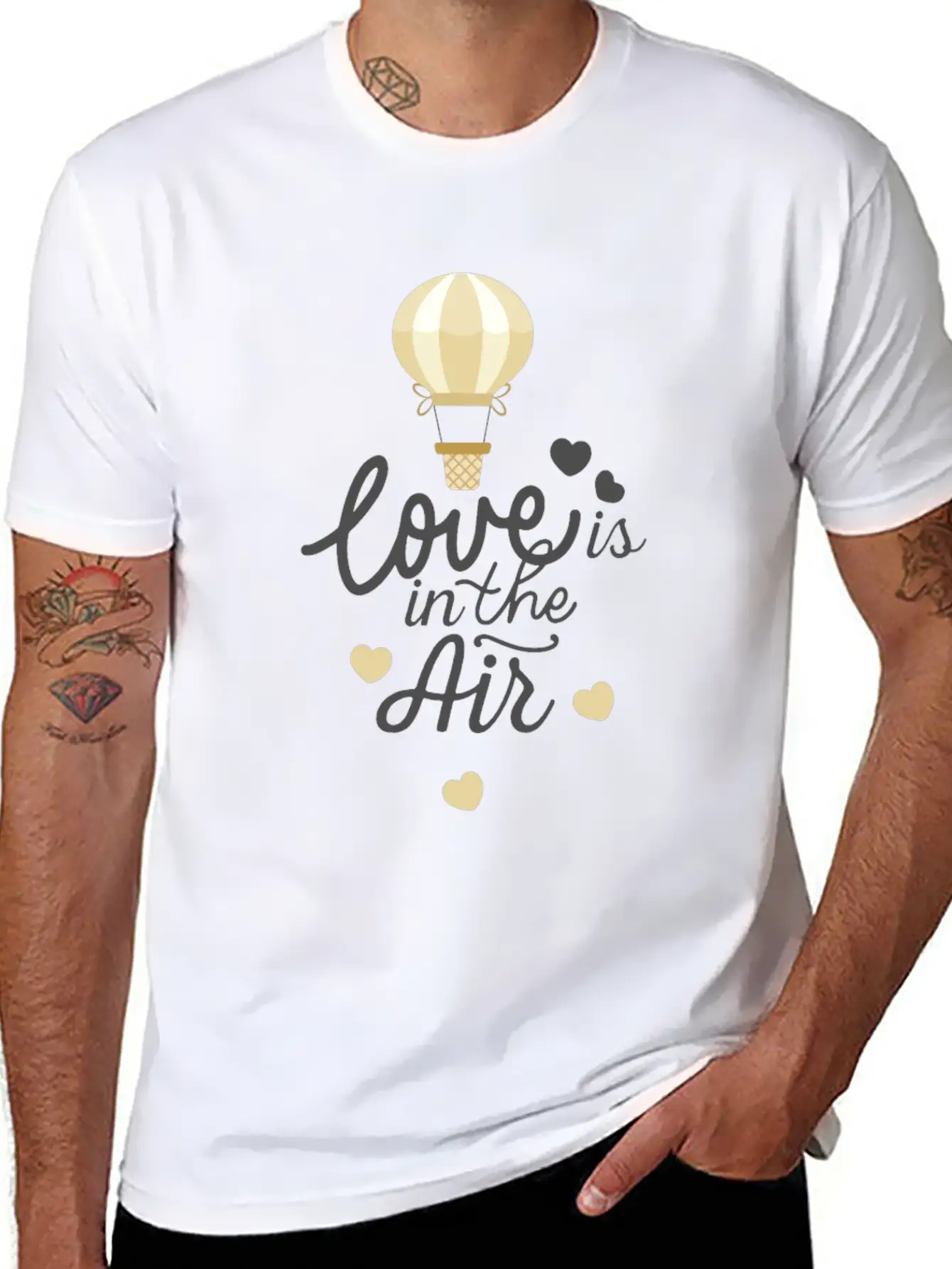 Love Is In The Air Hot Air Balloon Valentine Day Essential Cotton Tee For Daily Outfits – Unisex Style
