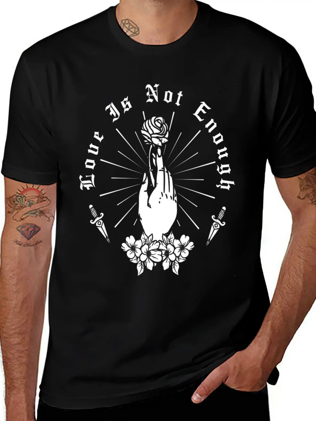 Love Is Not Enough Rose Hand And Dagger Unisex Short Sleeve Soft Cotton T-Shirt – Casual Everyday Wear