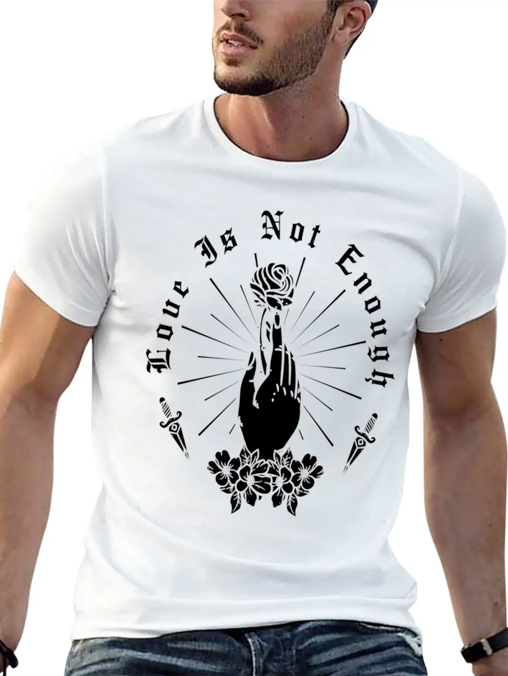 Love Is Not Enough Rose Hand And Dagger Unisex Short Sleeve Soft Cotton T-Shirt – Casual Everyday Wear