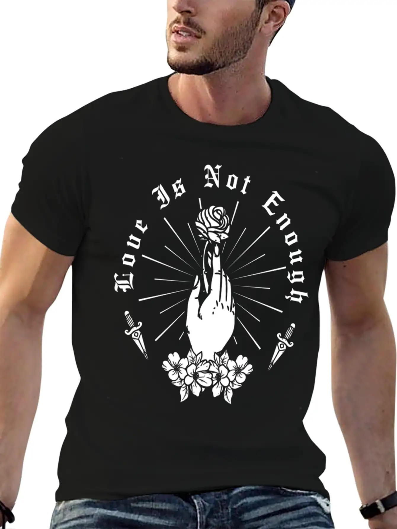 Love Is Not Enough Rose Hand And Dagger Unisex Short Sleeve Soft Cotton T-Shirt – Casual Everyday Wear