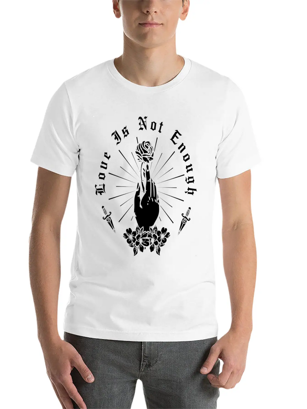 Love Is Not Enough Rose Hand And Dagger Unisex Short Sleeve Soft Cotton T-Shirt – Casual Everyday Wear