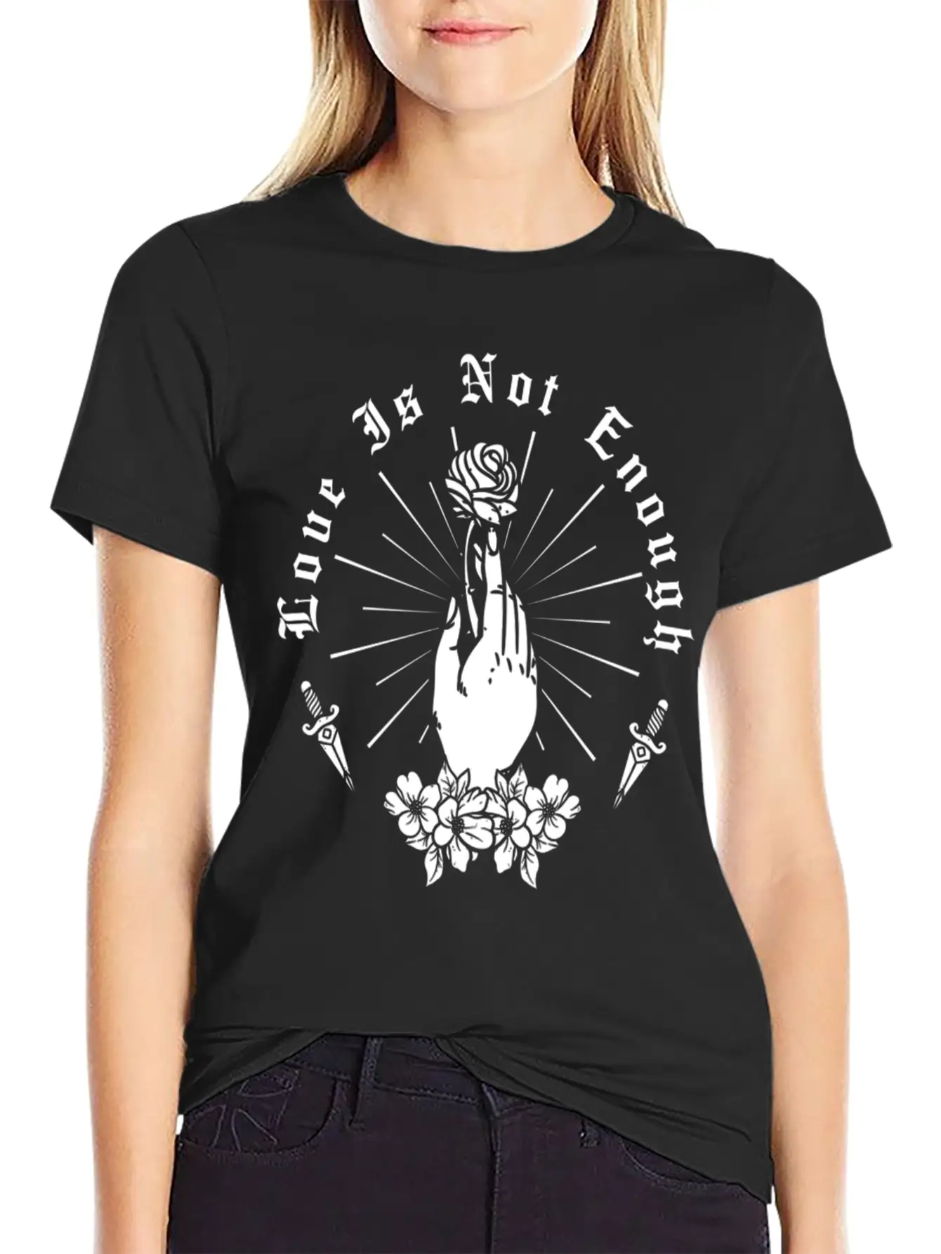 Love Is Not Enough Rose Hand And Dagger Unisex Short Sleeve Soft Cotton T-Shirt – Casual Everyday Wear