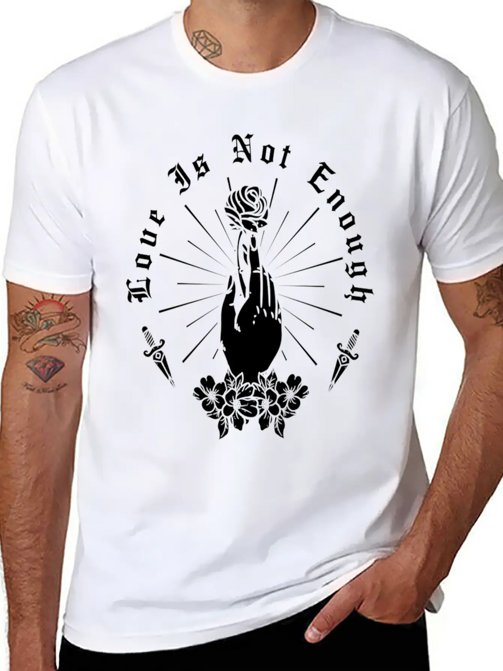 Love Is Not Enough Rose Hand And Dagger Unisex Short Sleeve Soft Cotton T-Shirt – Casual Everyday Wear