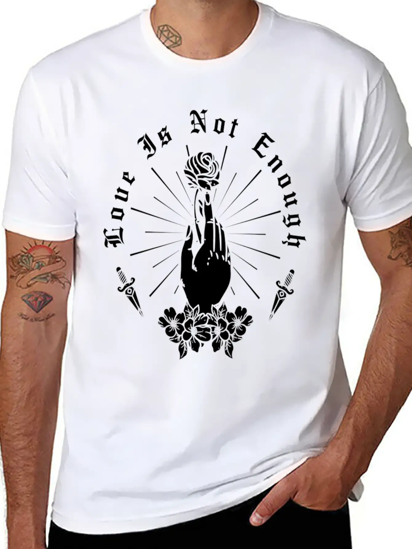 Love Is Not Enough Rose Hand And Dagger Unisex Short Sleeve Soft Cotton T-Shirt – Casual Everyday Wear