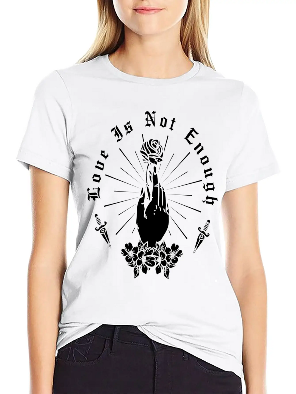 Love Is Not Enough Rose Hand And Dagger Unisex Short Sleeve Soft Cotton T-Shirt – Casual Everyday Wear