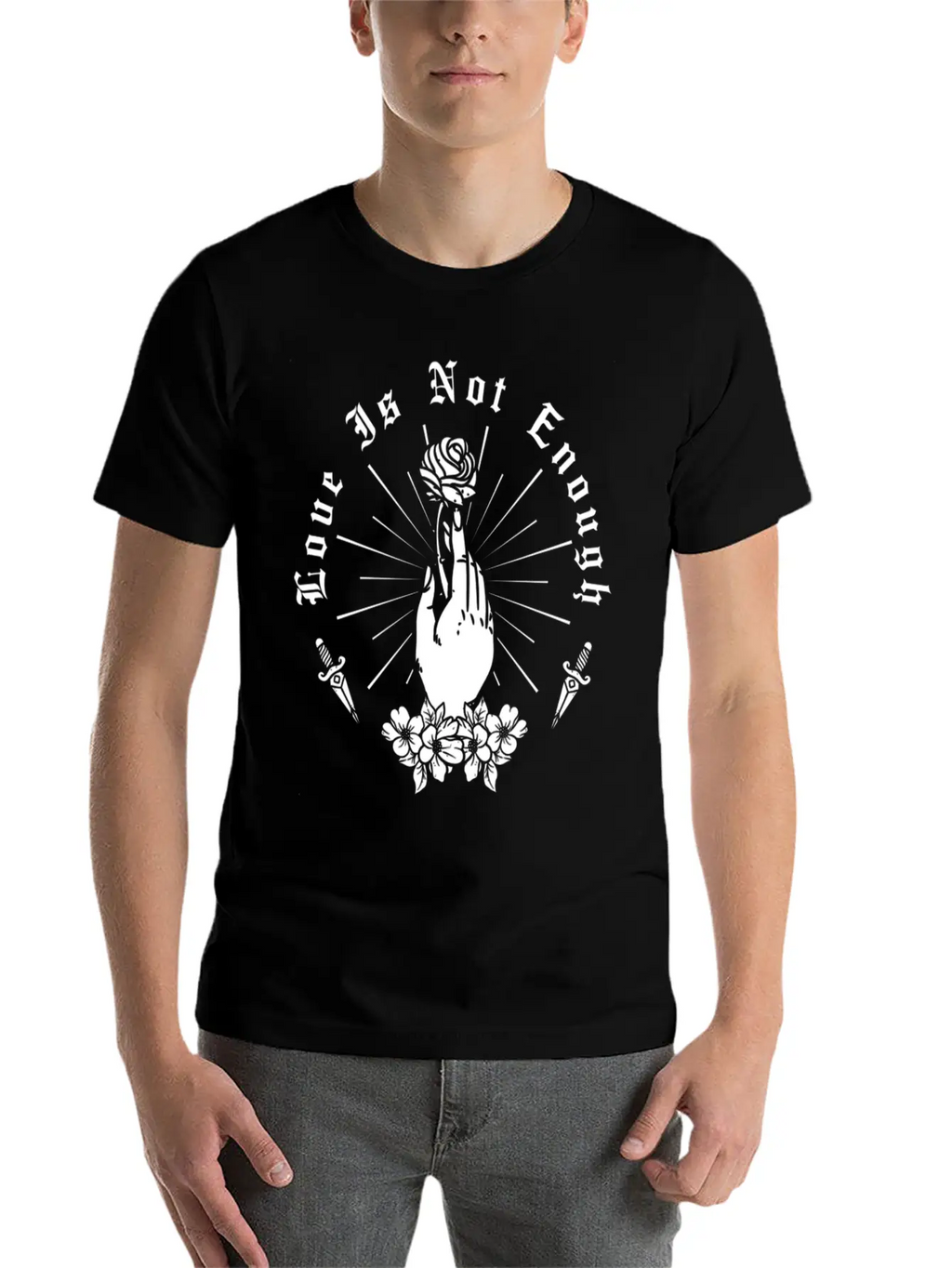 Love Is Not Enough Rose Hand And Dagger Unisex Short Sleeve Soft Cotton T-Shirt – Casual Everyday Wear
