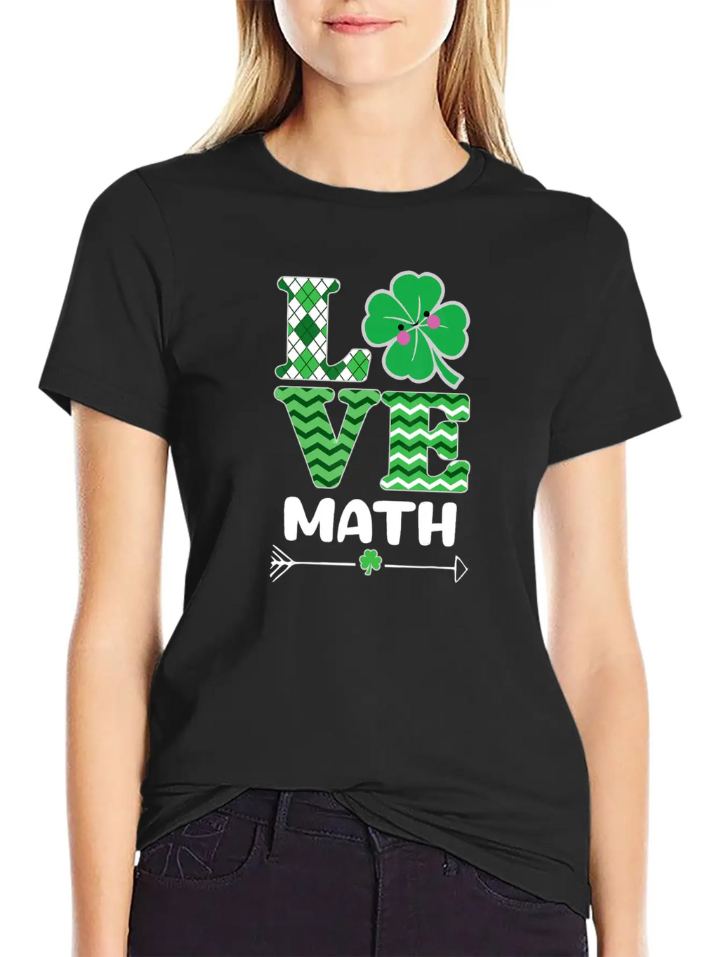 Love Math St Patrick's Shamrock Arrow Irish Girls Unisex Casual T-Shirt – Clean Design For Daily Comfort