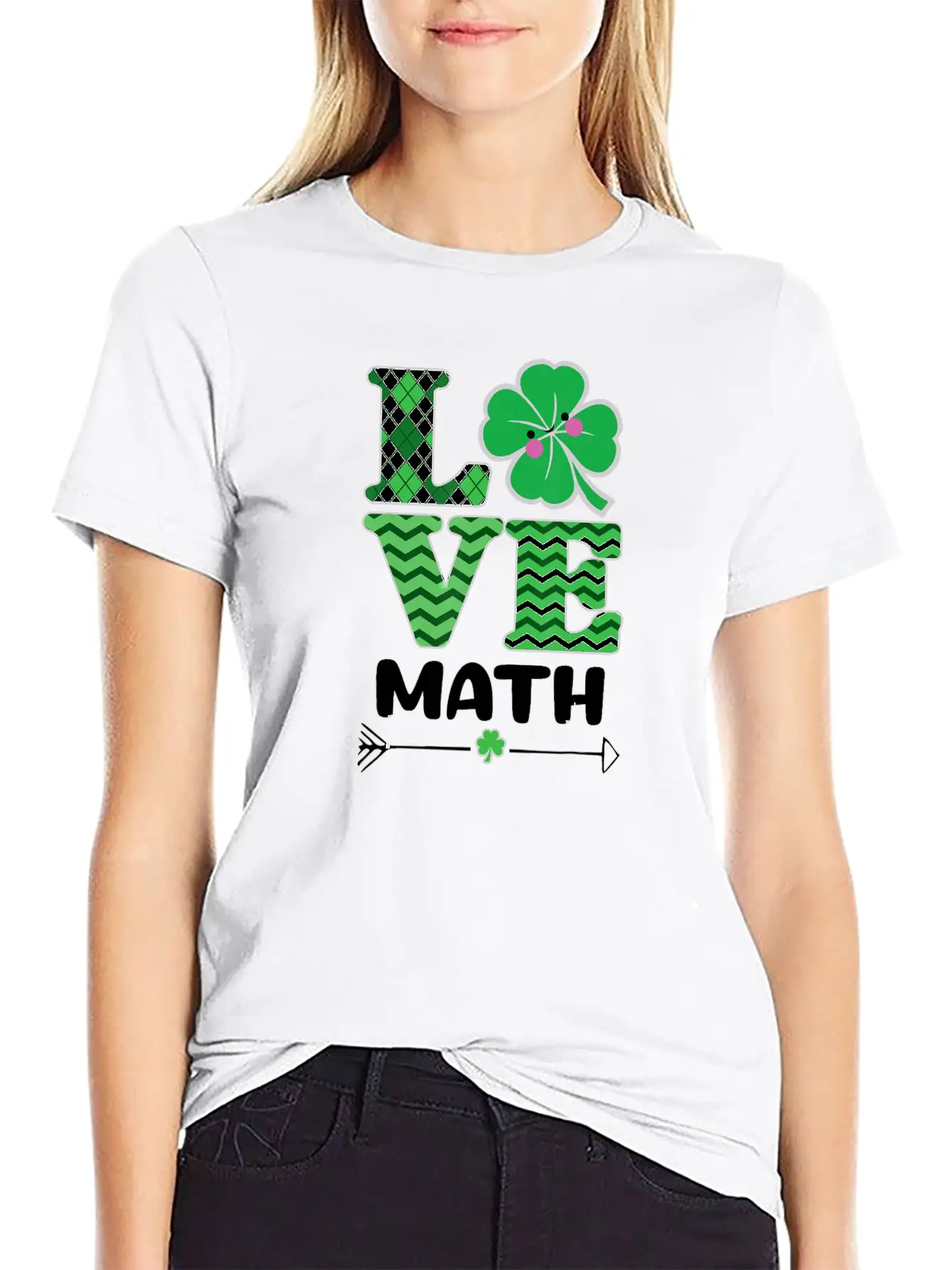 Love Math St Patrick's Shamrock Arrow Irish Girls Unisex Casual T-Shirt – Clean Design For Daily Comfort