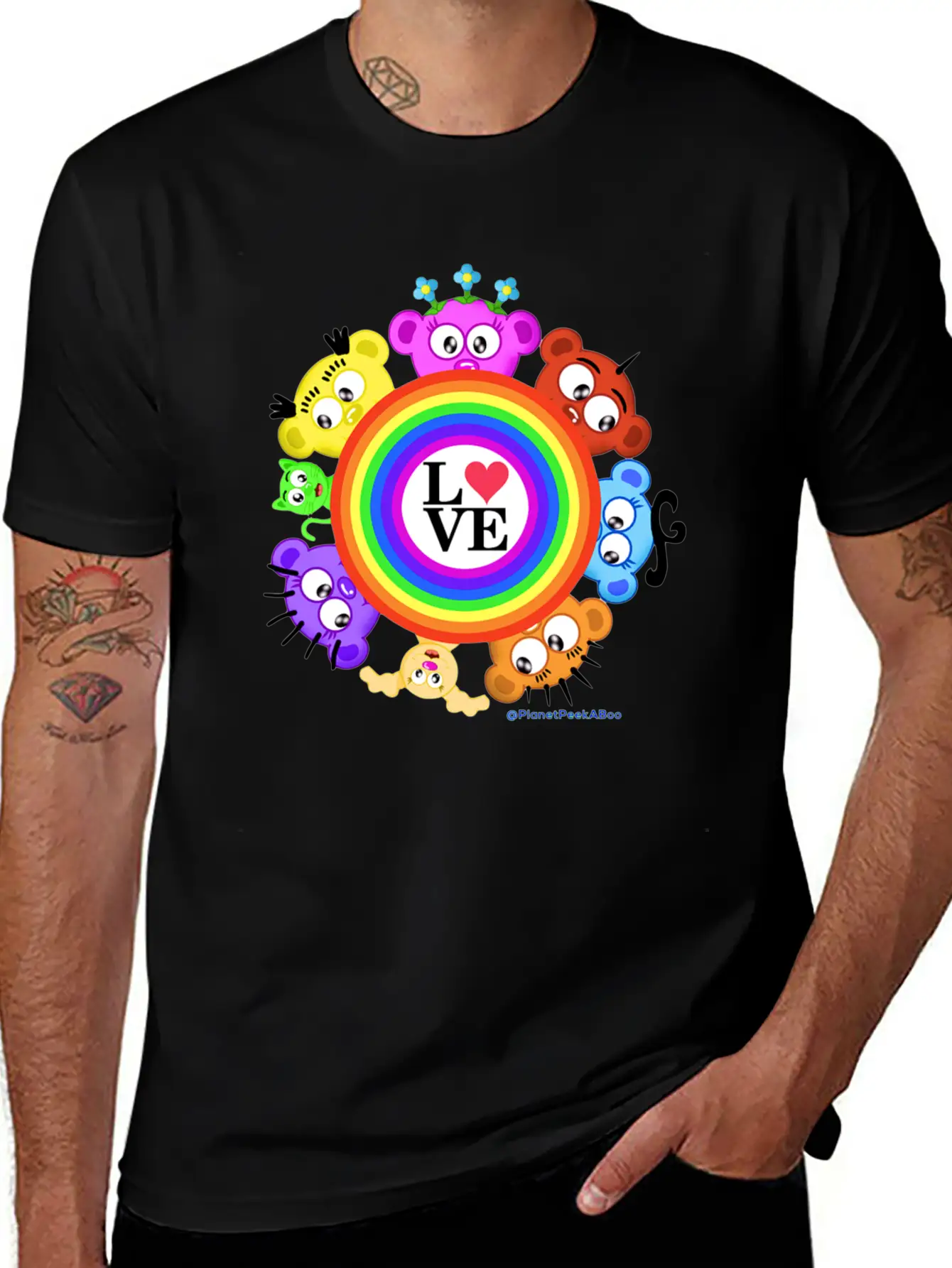 Love & Rainbows The PeekABoo Crew @PlanetPeekABoo Unisex Casual T-Shirt – Clean Design For Daily Comfort
