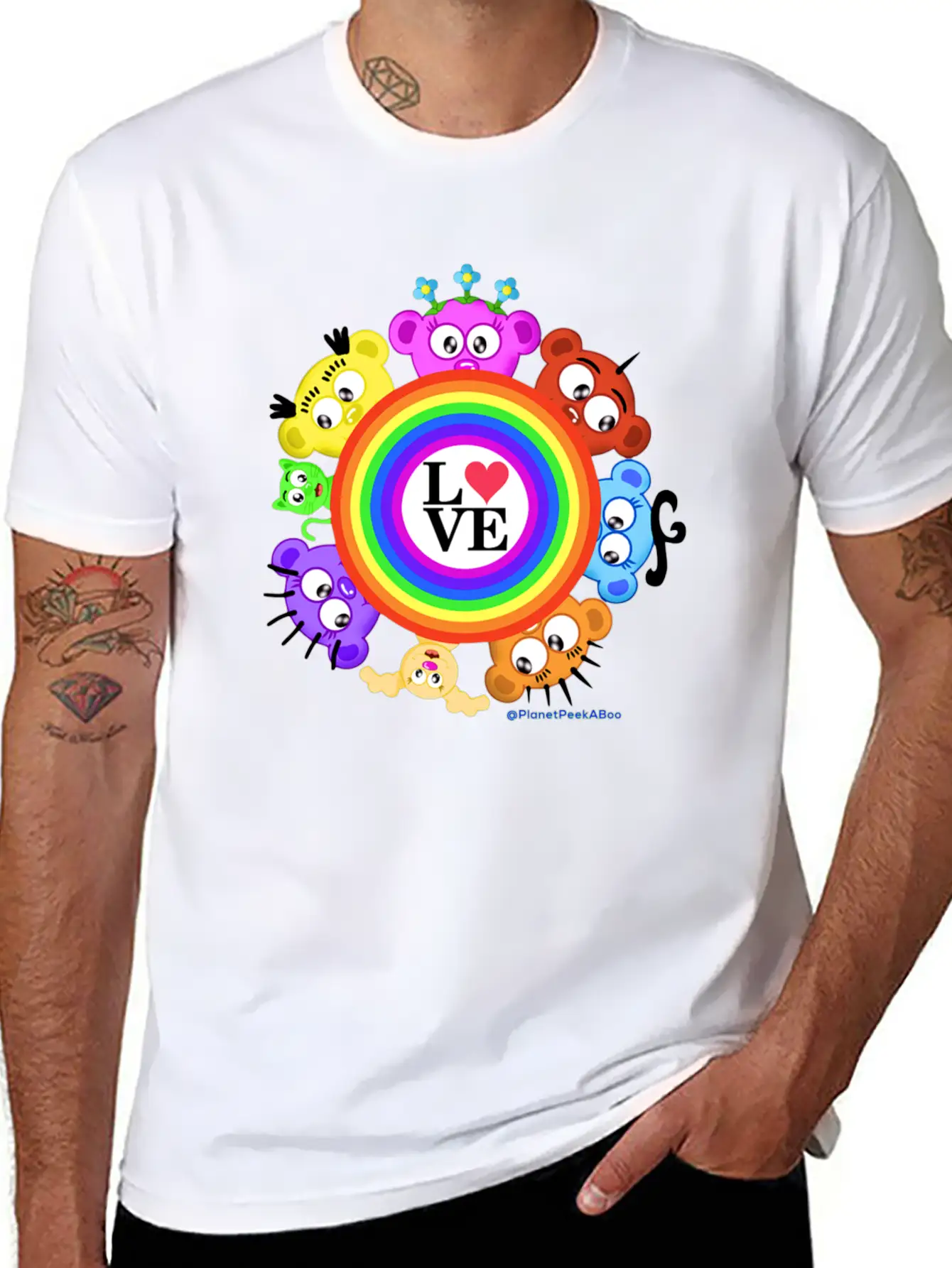 Love & Rainbows The PeekABoo Crew @PlanetPeekABoo Unisex Casual T-Shirt – Clean Design For Daily Comfort