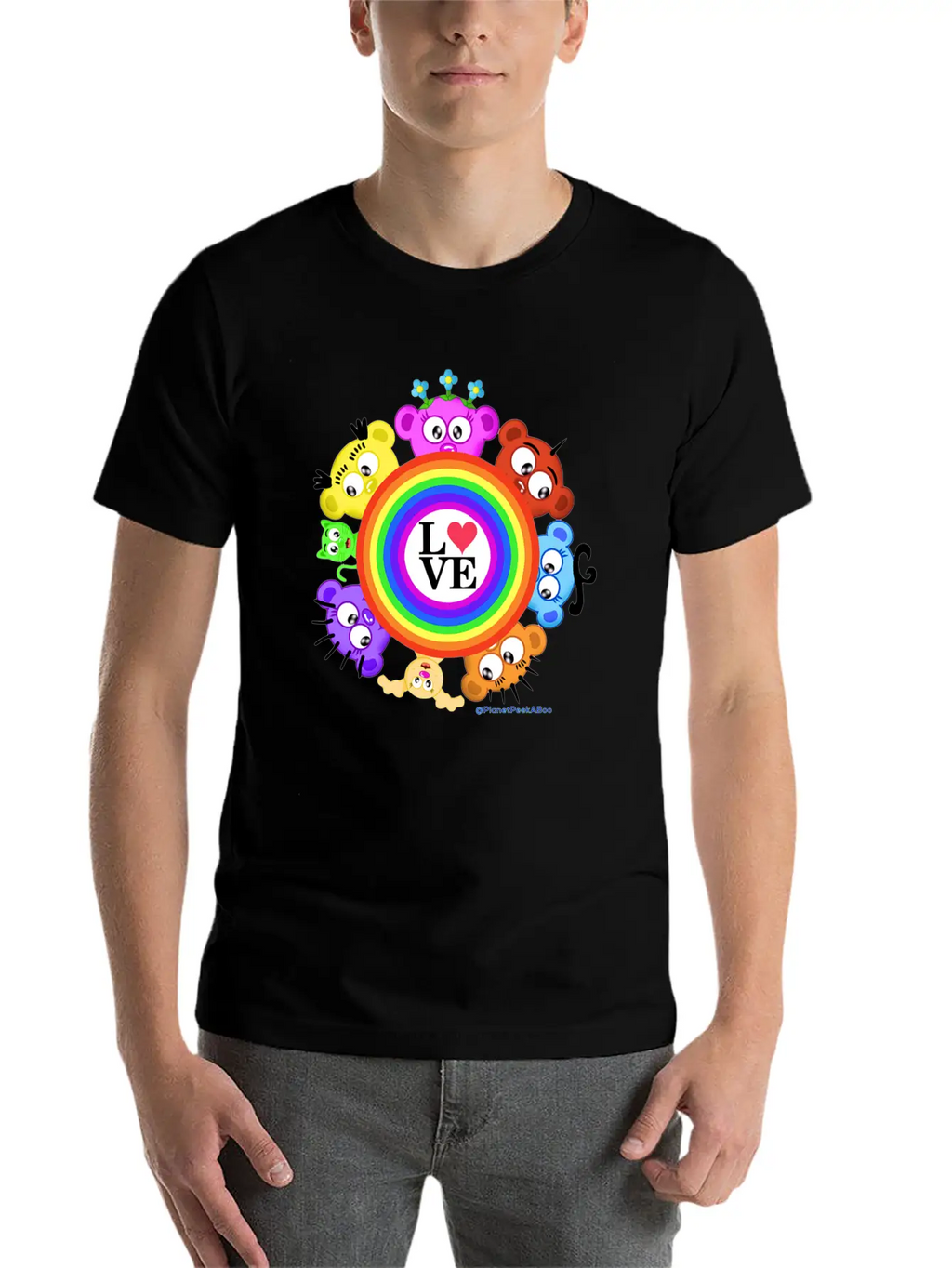 Love & Rainbows The PeekABoo Crew @PlanetPeekABoo Unisex Casual T-Shirt – Clean Design For Daily Comfort