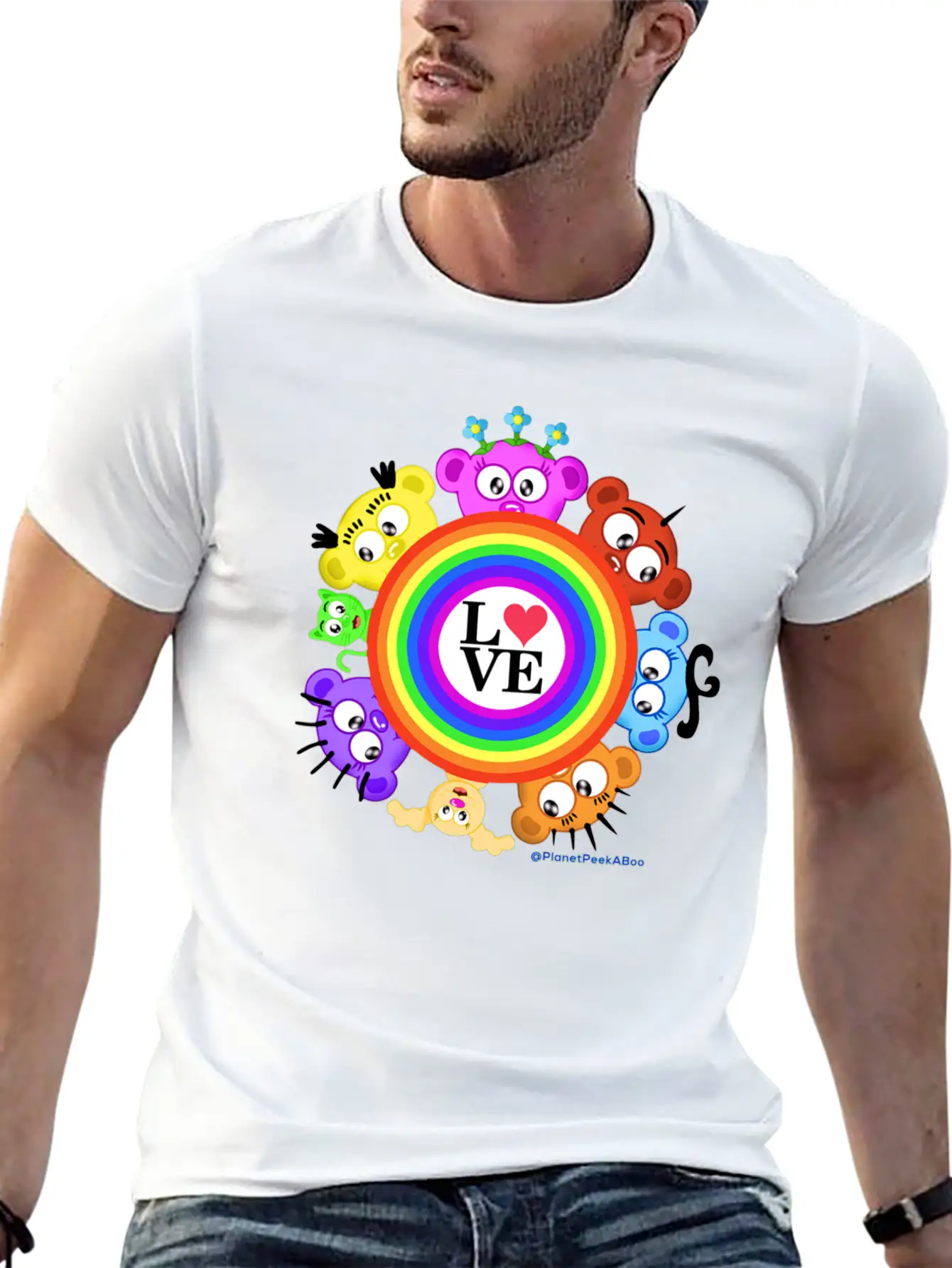 Love & Rainbows The PeekABoo Crew @PlanetPeekABoo Unisex Casual T-Shirt – Clean Design For Daily Comfort
