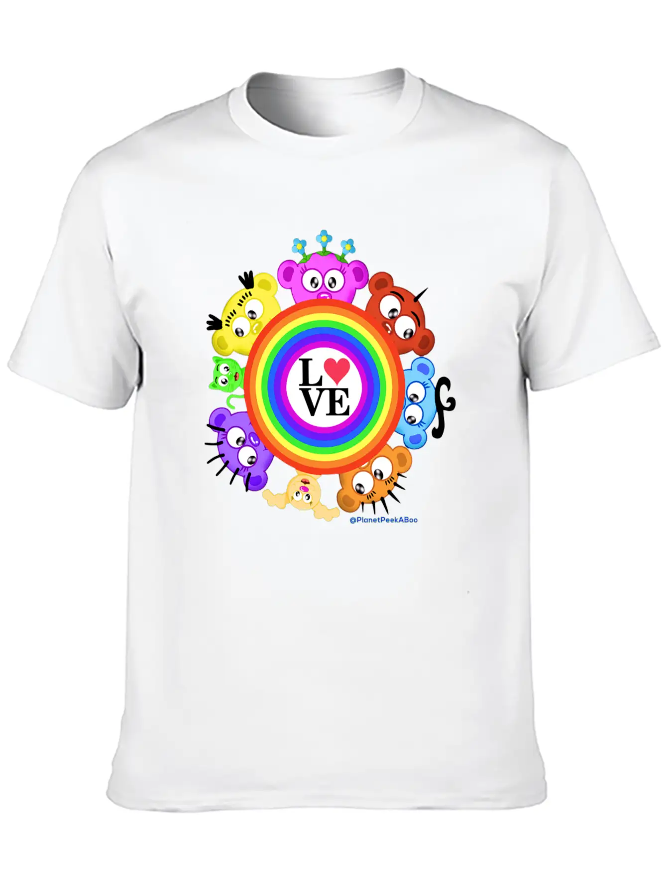 Love & Rainbows The PeekABoo Crew @PlanetPeekABoo Unisex Casual T-Shirt – Clean Design For Daily Comfort