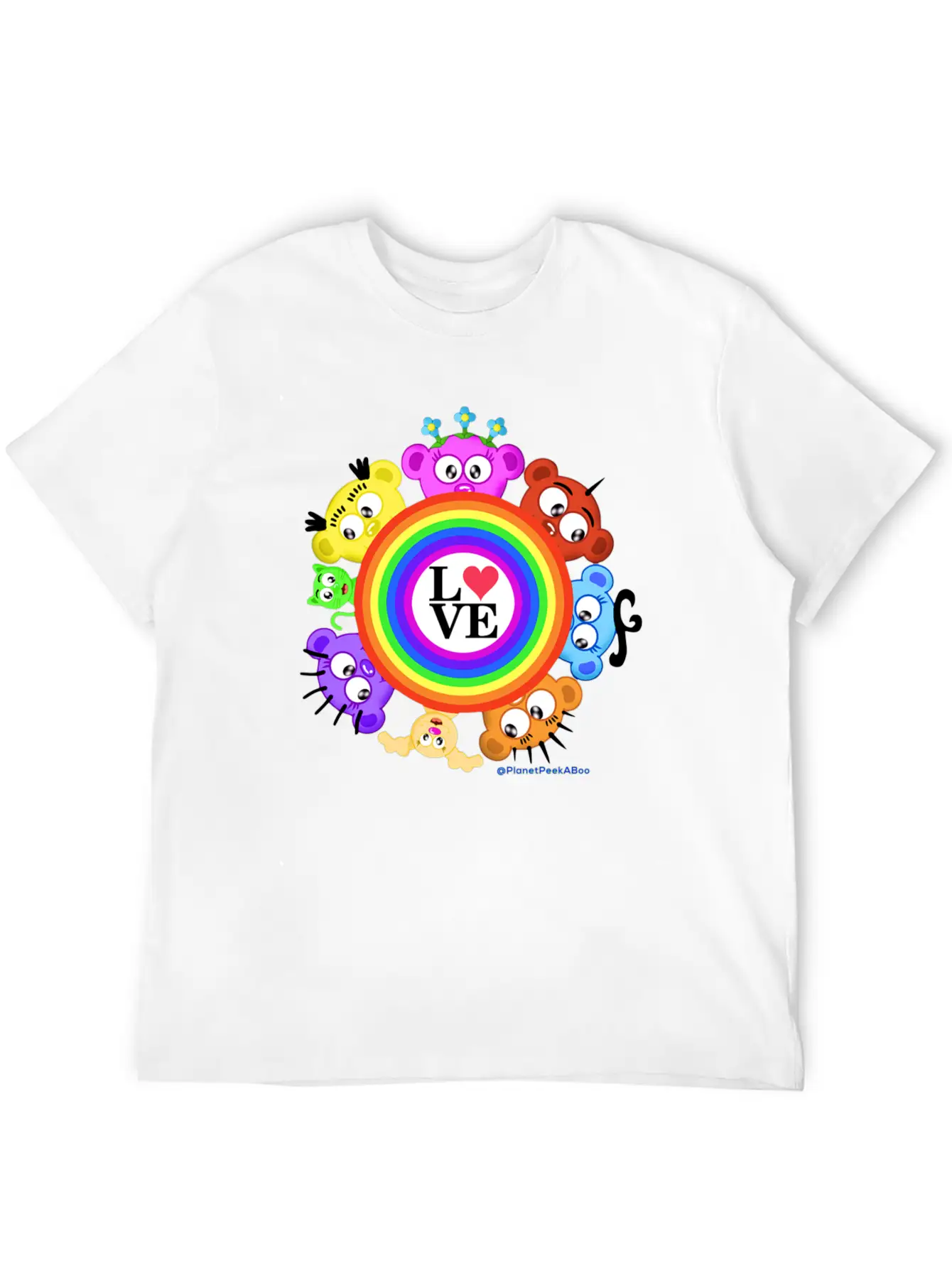 Love & Rainbows The PeekABoo Crew @PlanetPeekABoo Unisex Casual T-Shirt – Clean Design For Daily Comfort