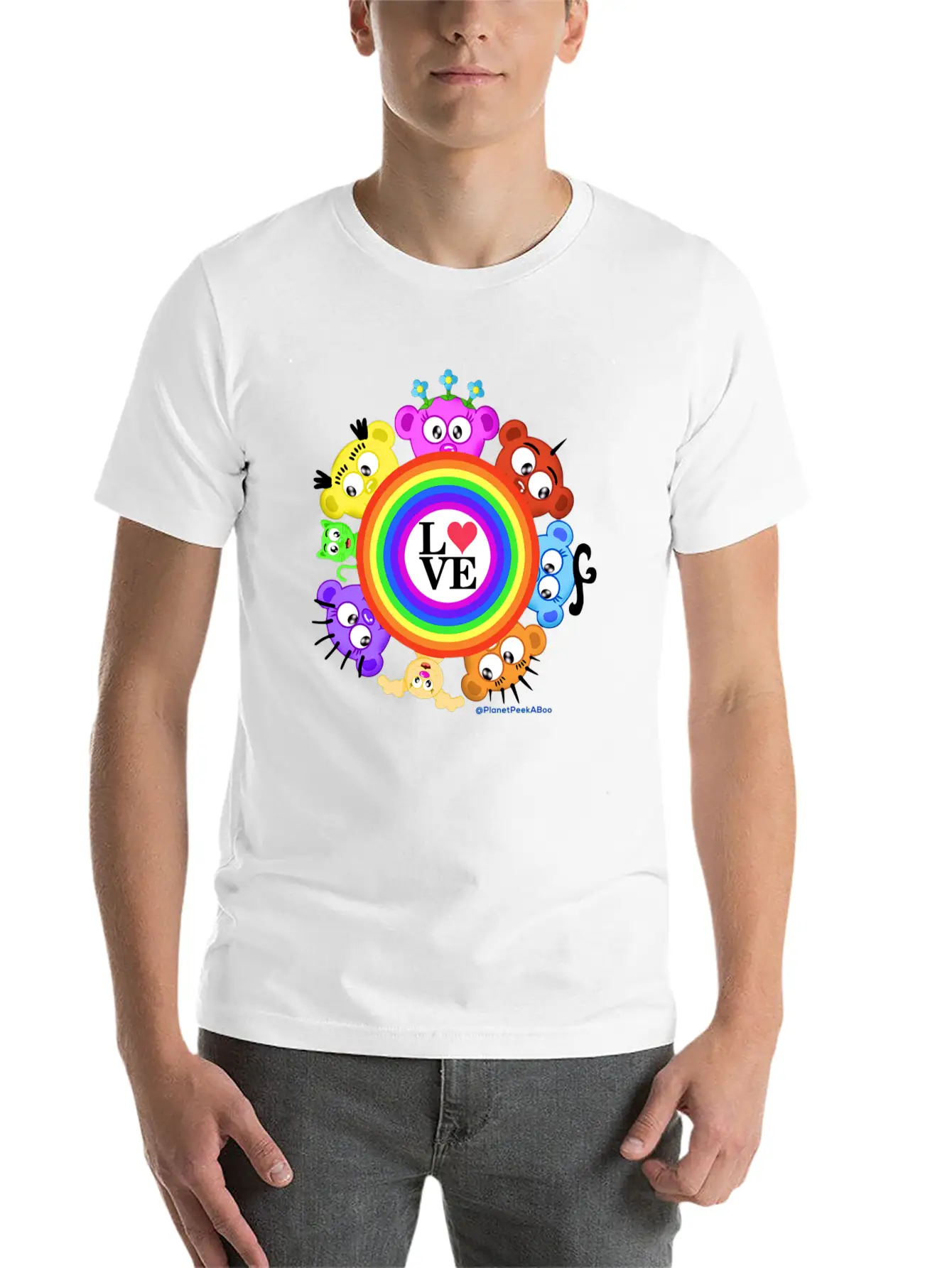 Love & Rainbows The PeekABoo Crew @PlanetPeekABoo Unisex Casual T-Shirt – Clean Design For Daily Comfort