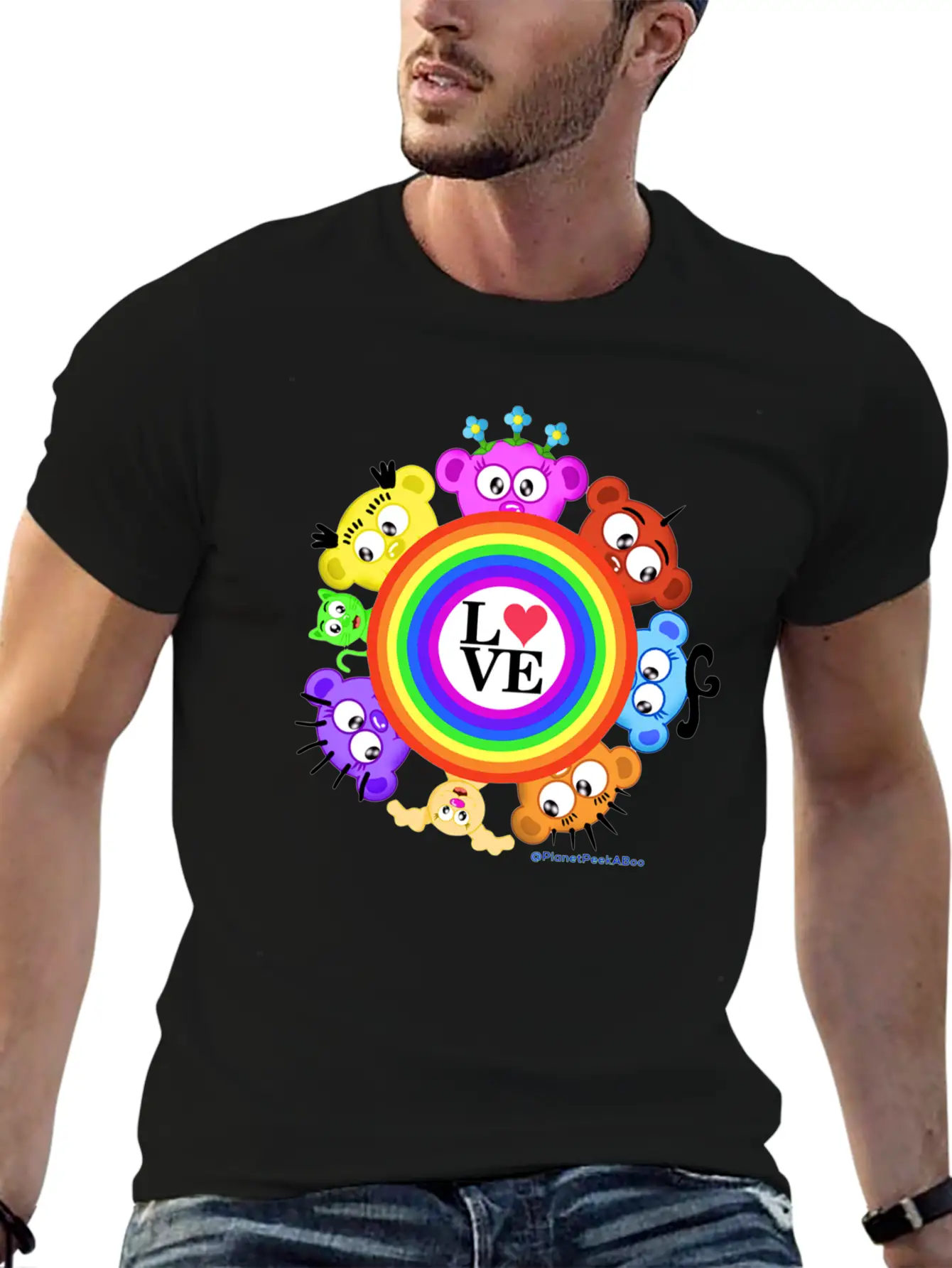 Love & Rainbows The PeekABoo Crew @PlanetPeekABoo Unisex Casual T-Shirt – Clean Design For Daily Comfort