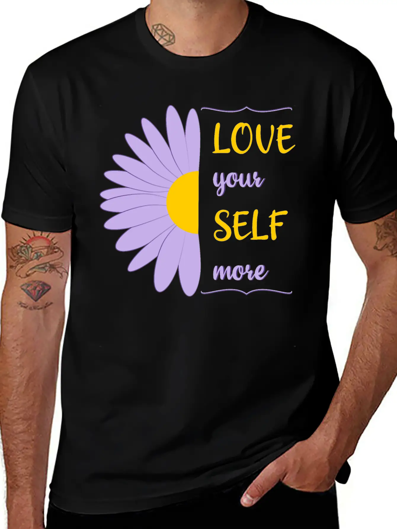 Love Your Self More Motivate Text Inspire Unisex Short Sleeve Soft Cotton T-Shirt – Casual Everyday Wear