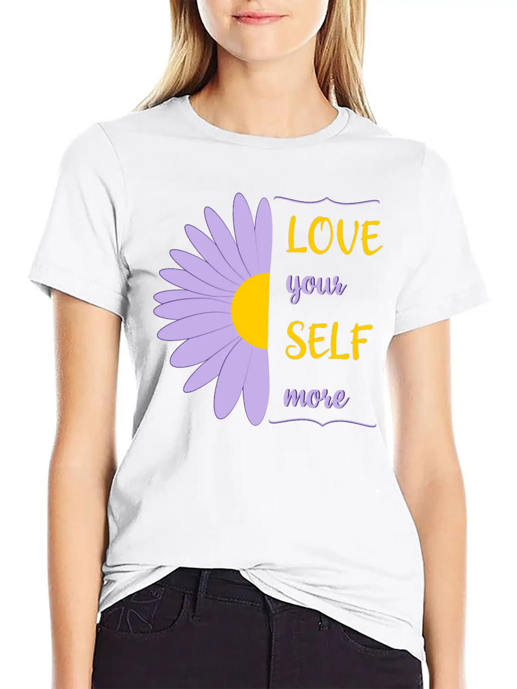 Love Your Self More Motivate Text Inspire Unisex Short Sleeve Soft Cotton T-Shirt – Casual Everyday Wear