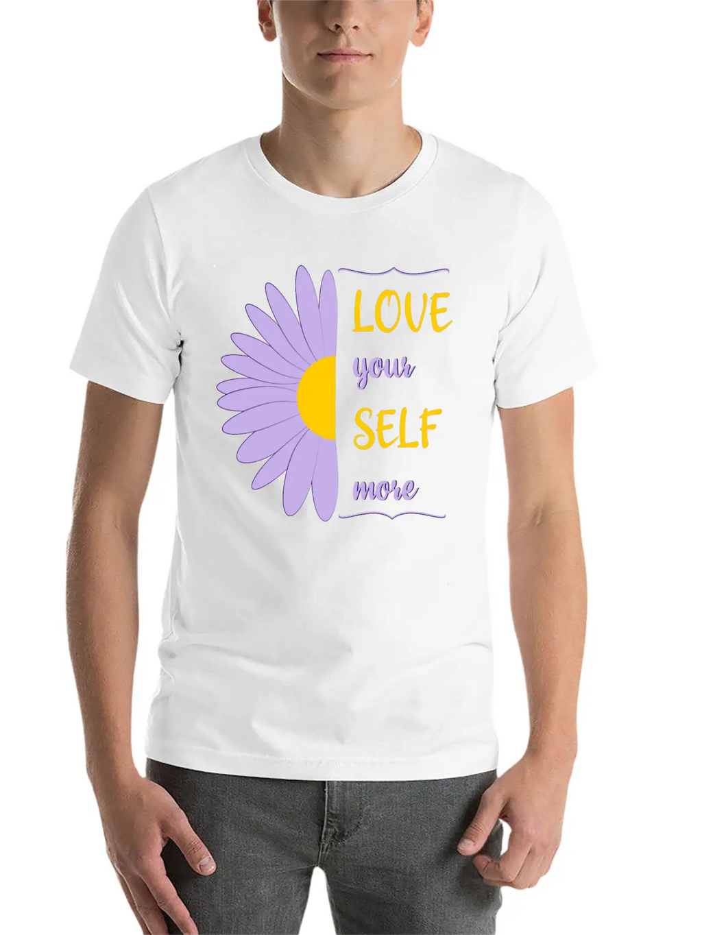 Love Your Self More Motivate Text Inspire Unisex Short Sleeve Soft Cotton T-Shirt – Casual Everyday Wear