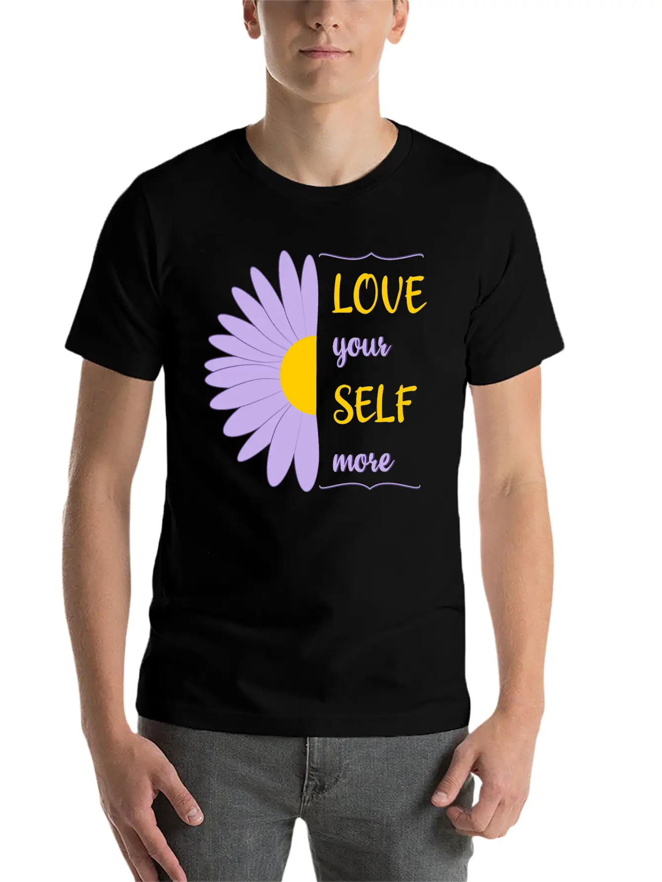 Love Your Self More Motivate Text Inspire Unisex Short Sleeve Soft Cotton T-Shirt – Casual Everyday Wear